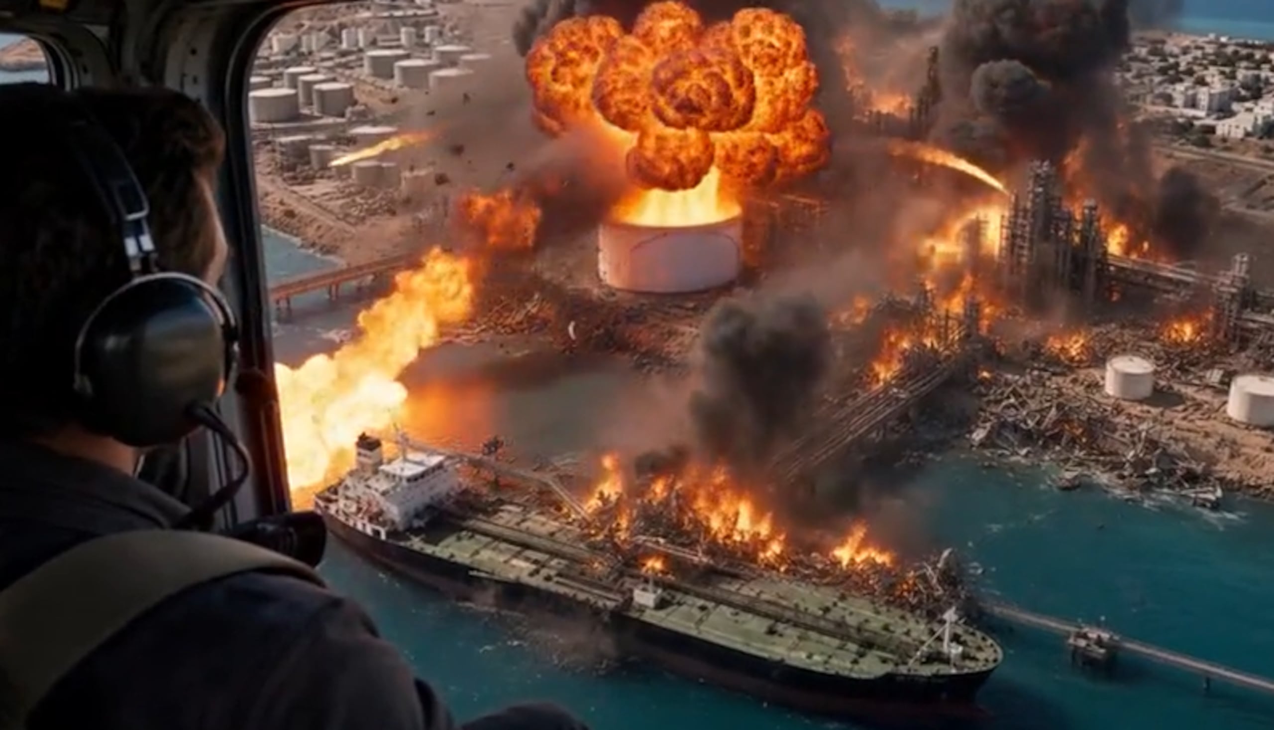 Las imágenes simulan bombardeos en la isla iraní de Jarg.