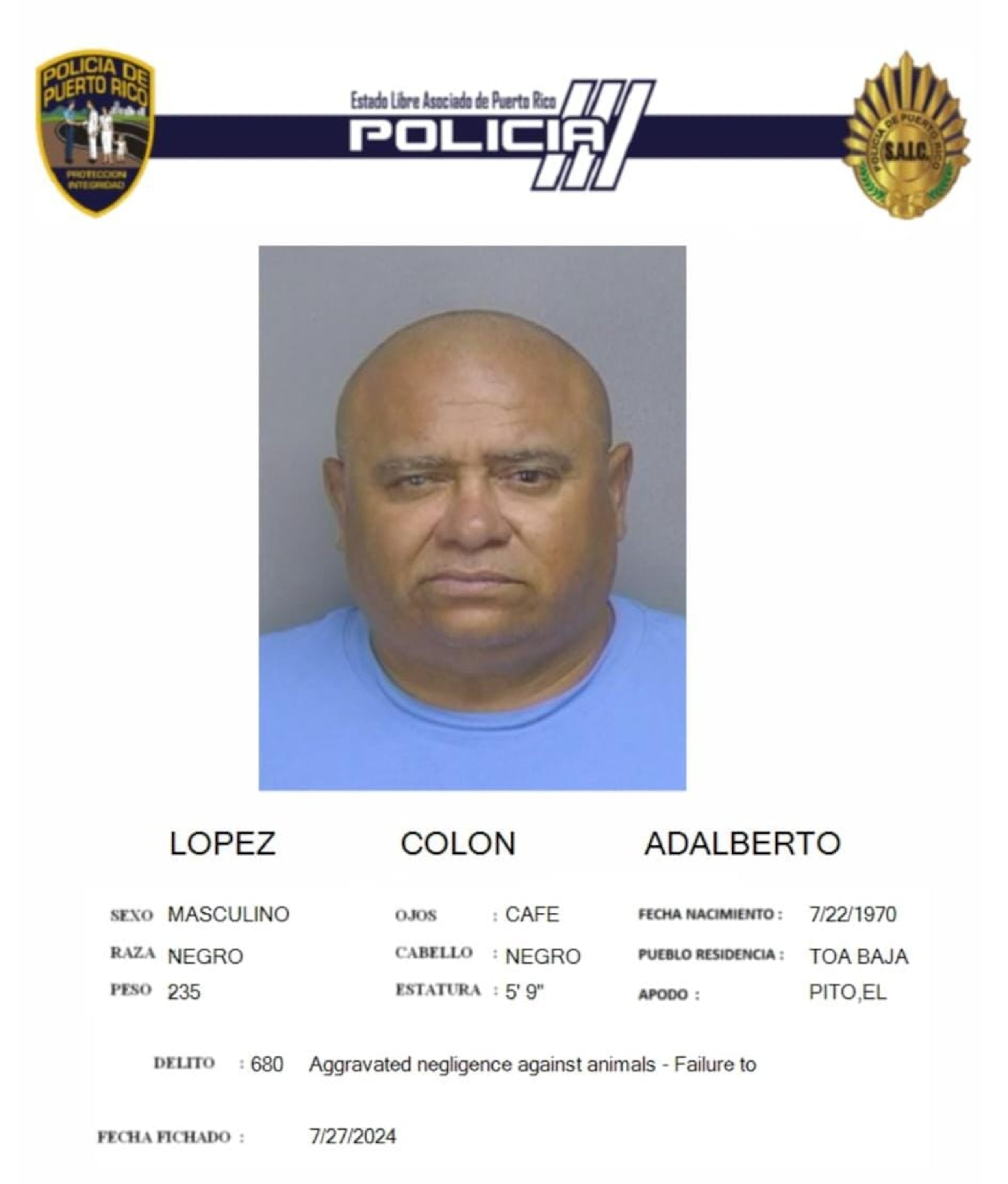 Adalberto López Colón enfrenta cargos por maltrato de animales.