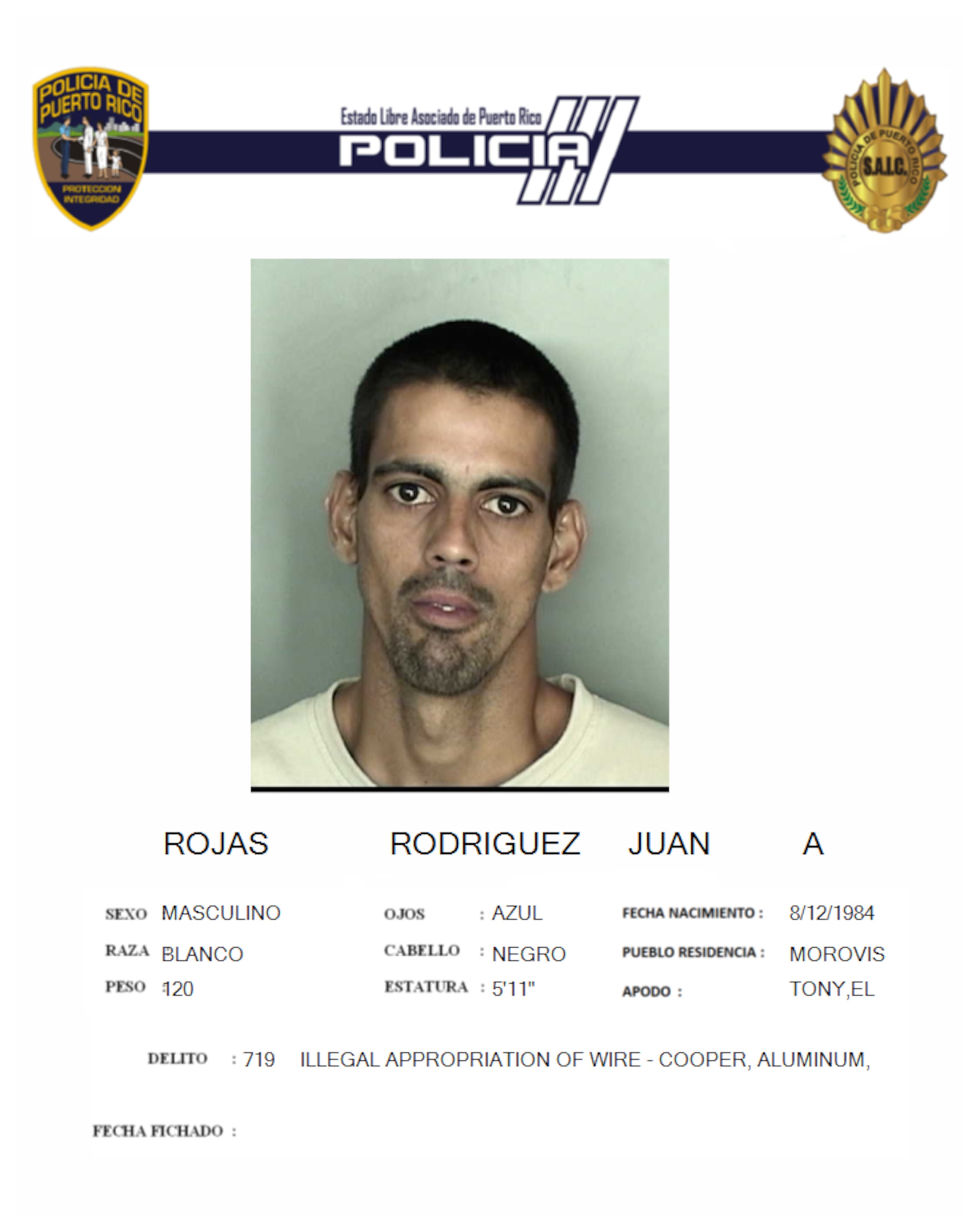 Juan A. Rojas Rodríguez, conocido como "Tony", cuyo cuerpo fue hallado herido de bala.