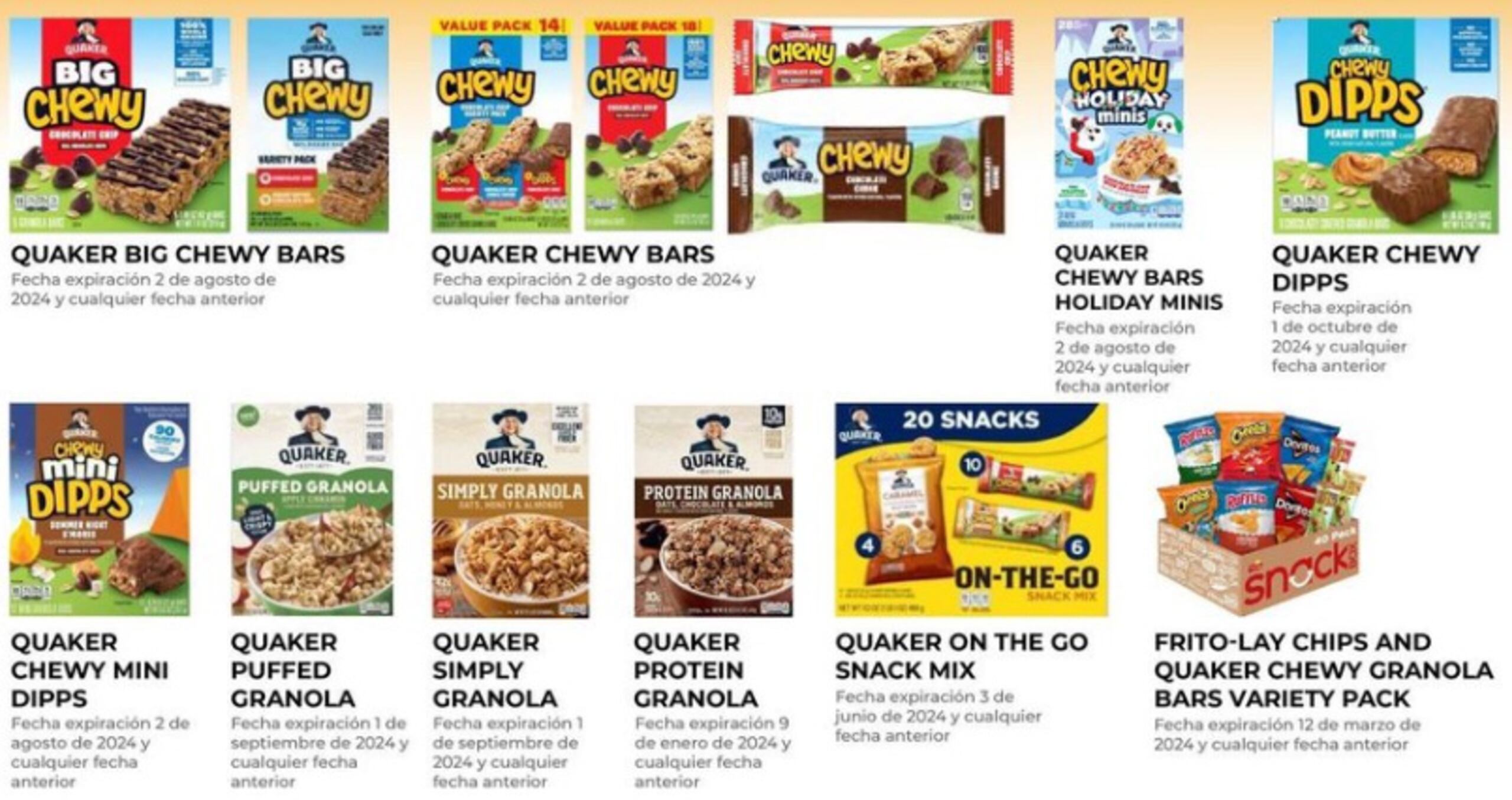 Productos que pudieran estar contaminados por Salmonella