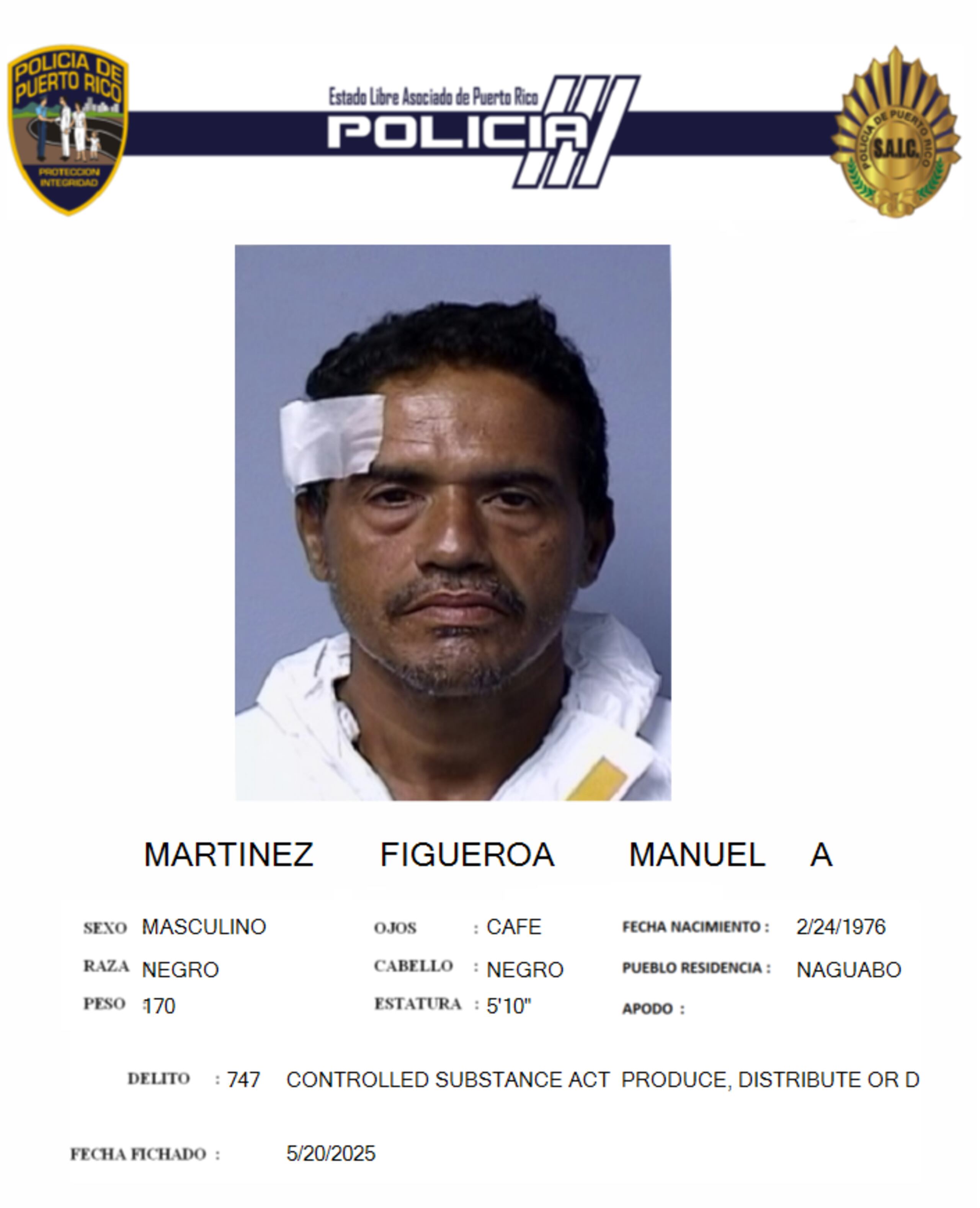 Manuel A. Martínez Figueroa, enfrenta cargos por la agresión a un agente y posesión de sustancias controladas.