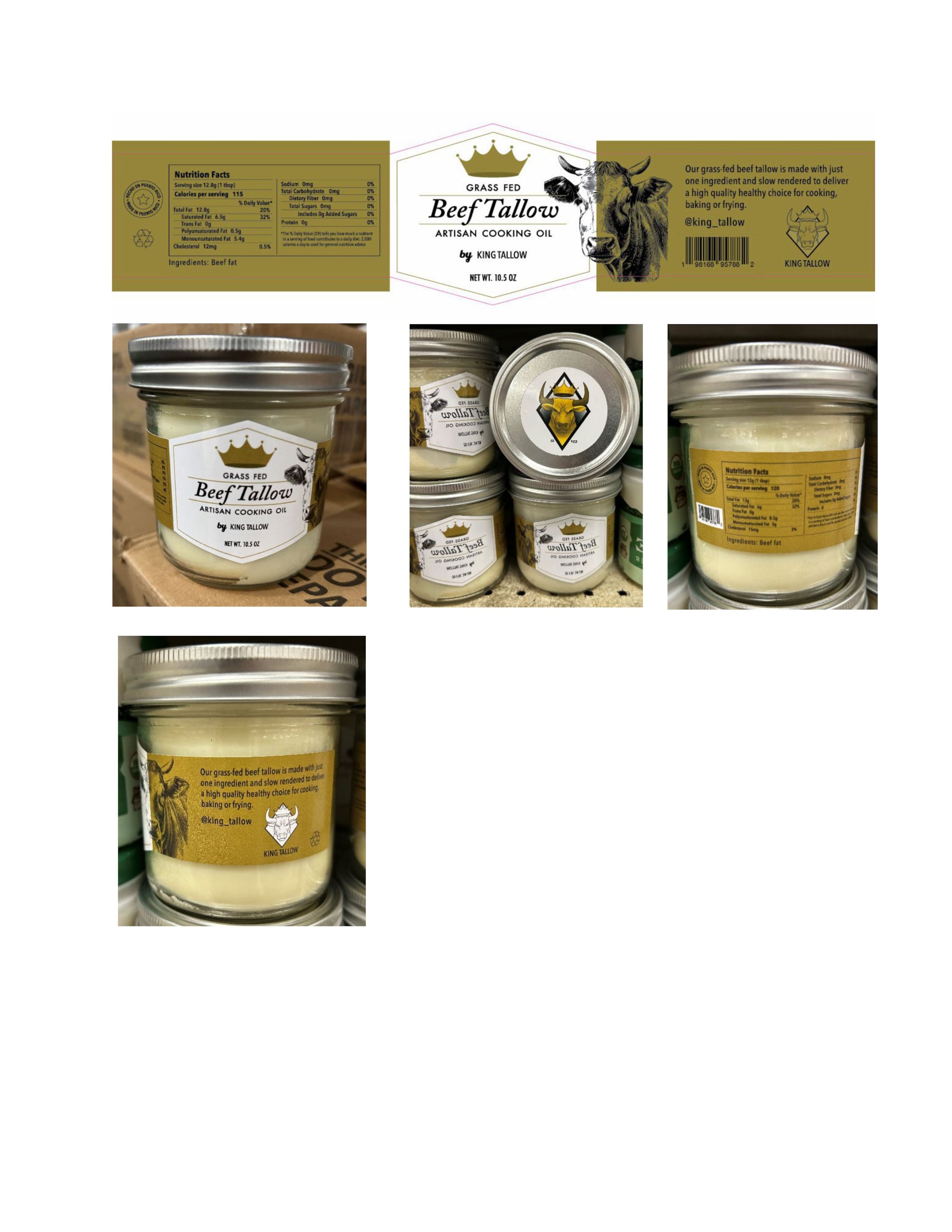 Aceite de cocina artesanal de sebo de res alimentado con pasto de King Tallow