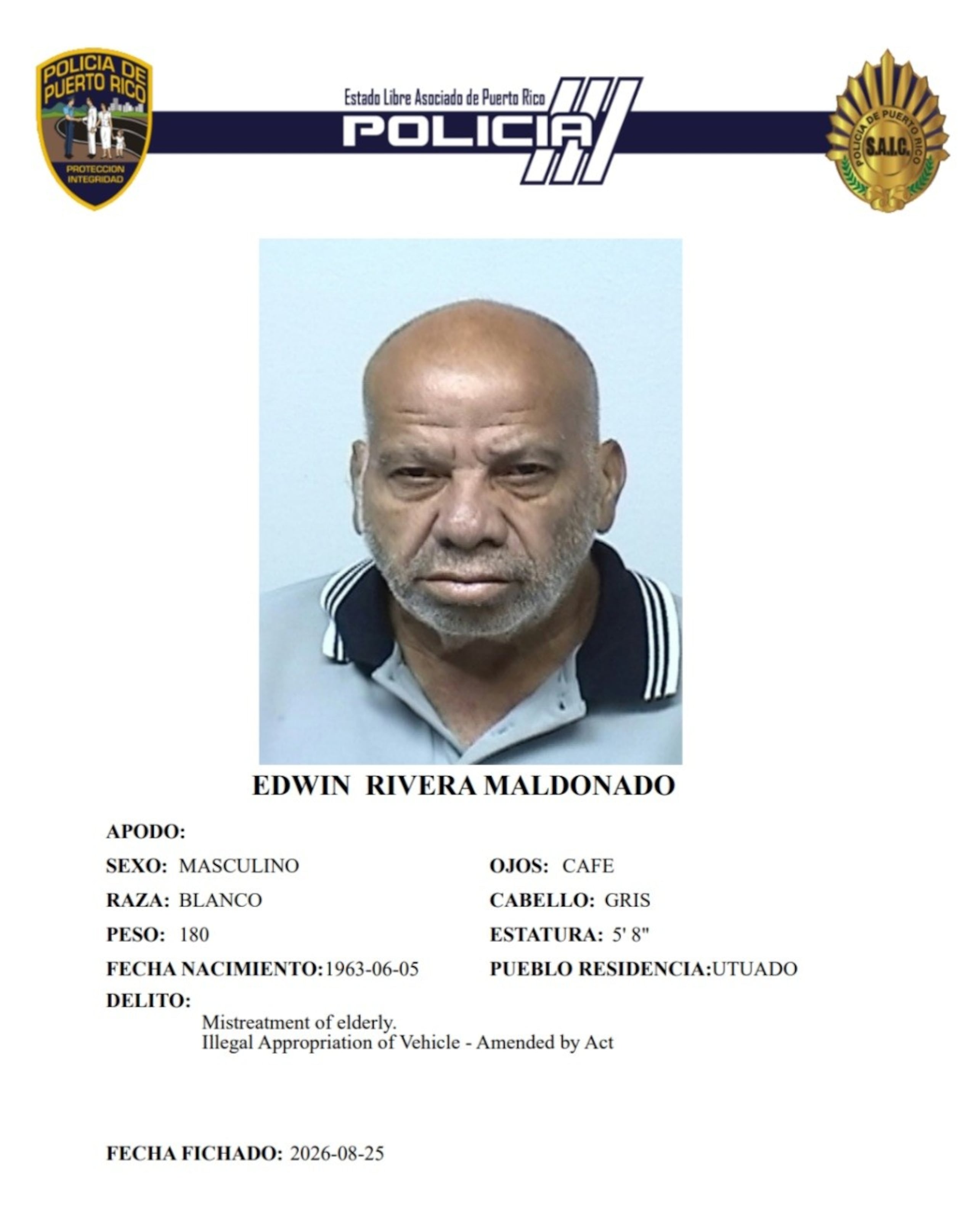 Edwin Rivera Maldonado, enfrenta cargos por apropiarse ilegalmente de la guagua y de unos $400 de su padre.