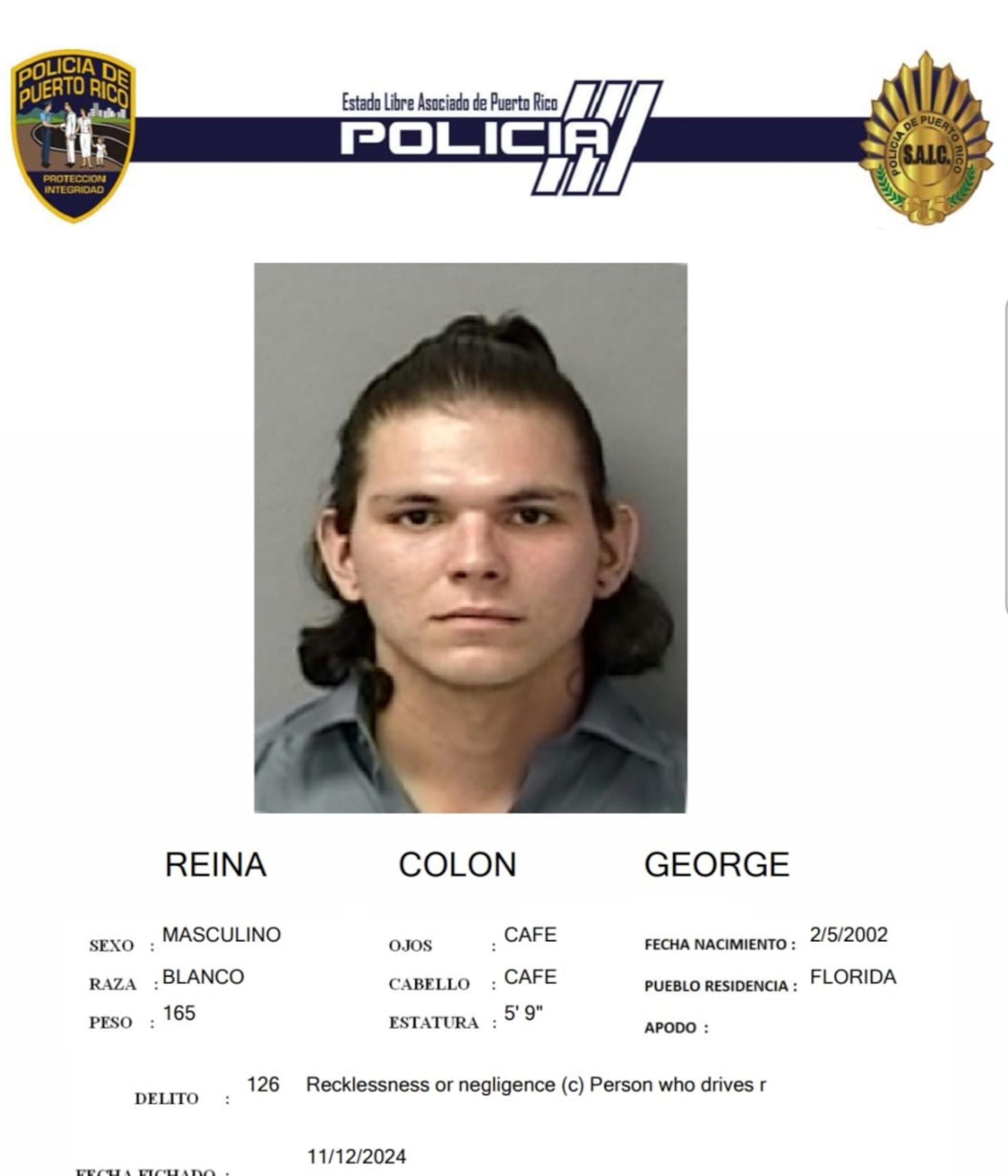 George Reina Colón, enfrenta cargos por un "hit & run" reportado en Barceloneta en que le ocasionó la muerte a un ciclista.