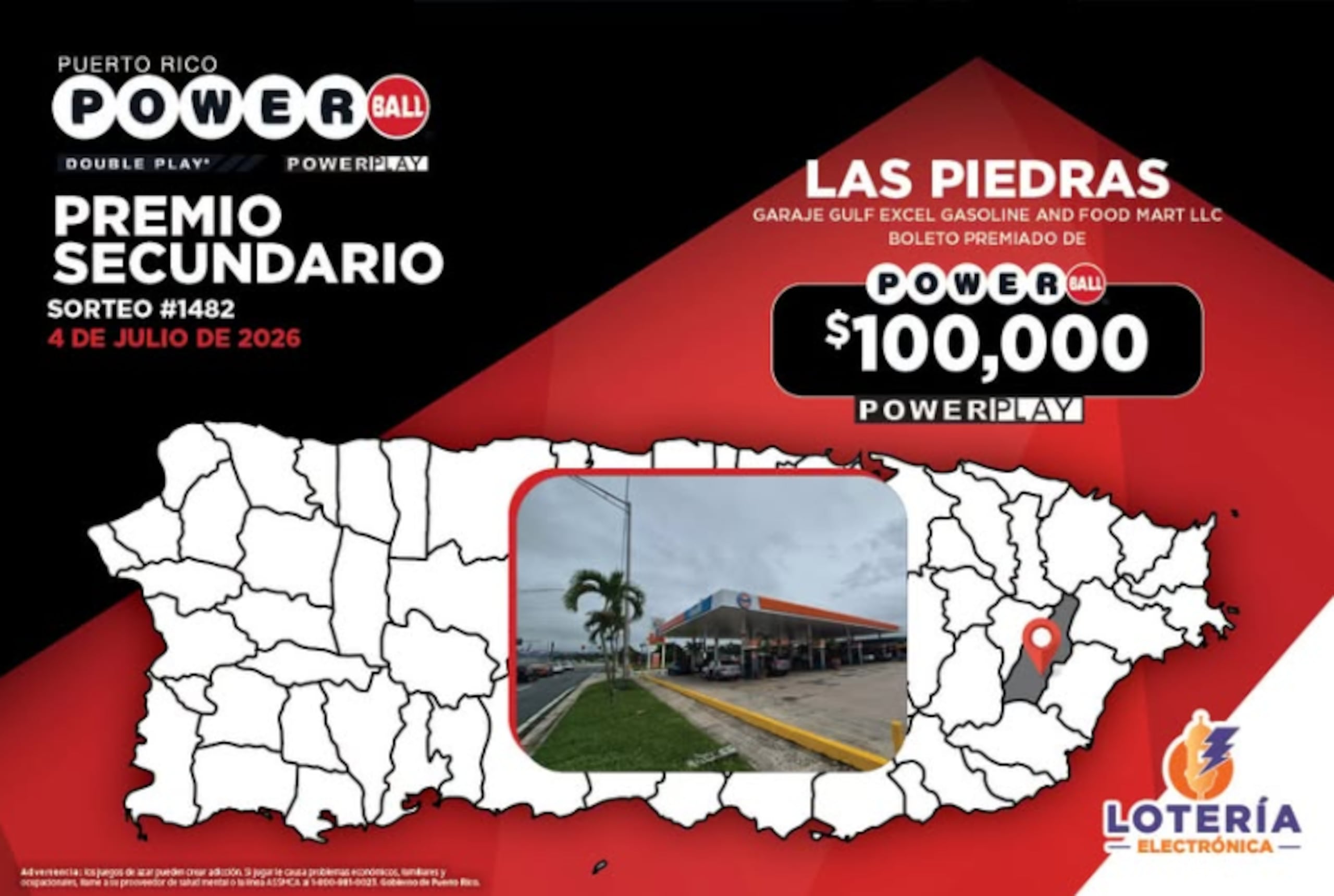 Premio de $100,000 del Powerball cae en Las Piedras en el sorteo del 4 de julio de 2026.