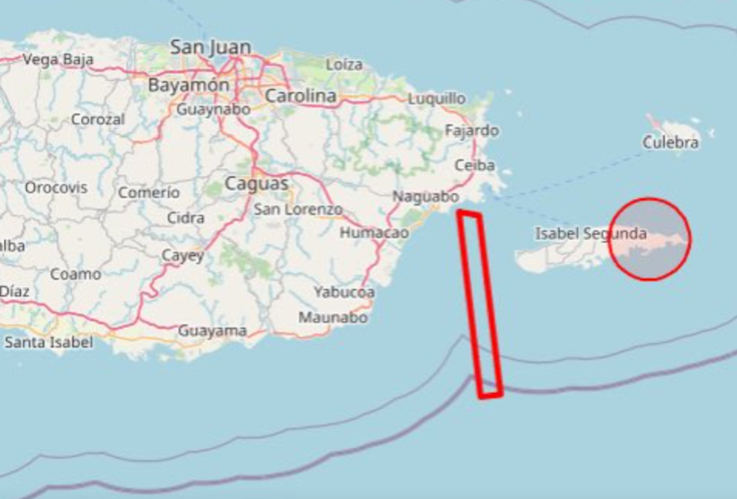 El rectángulo en el pasaje de la Anegada representa el área en que se fijó una restricción o designación de “Espacio Aéreo de Defensa Nacional”.