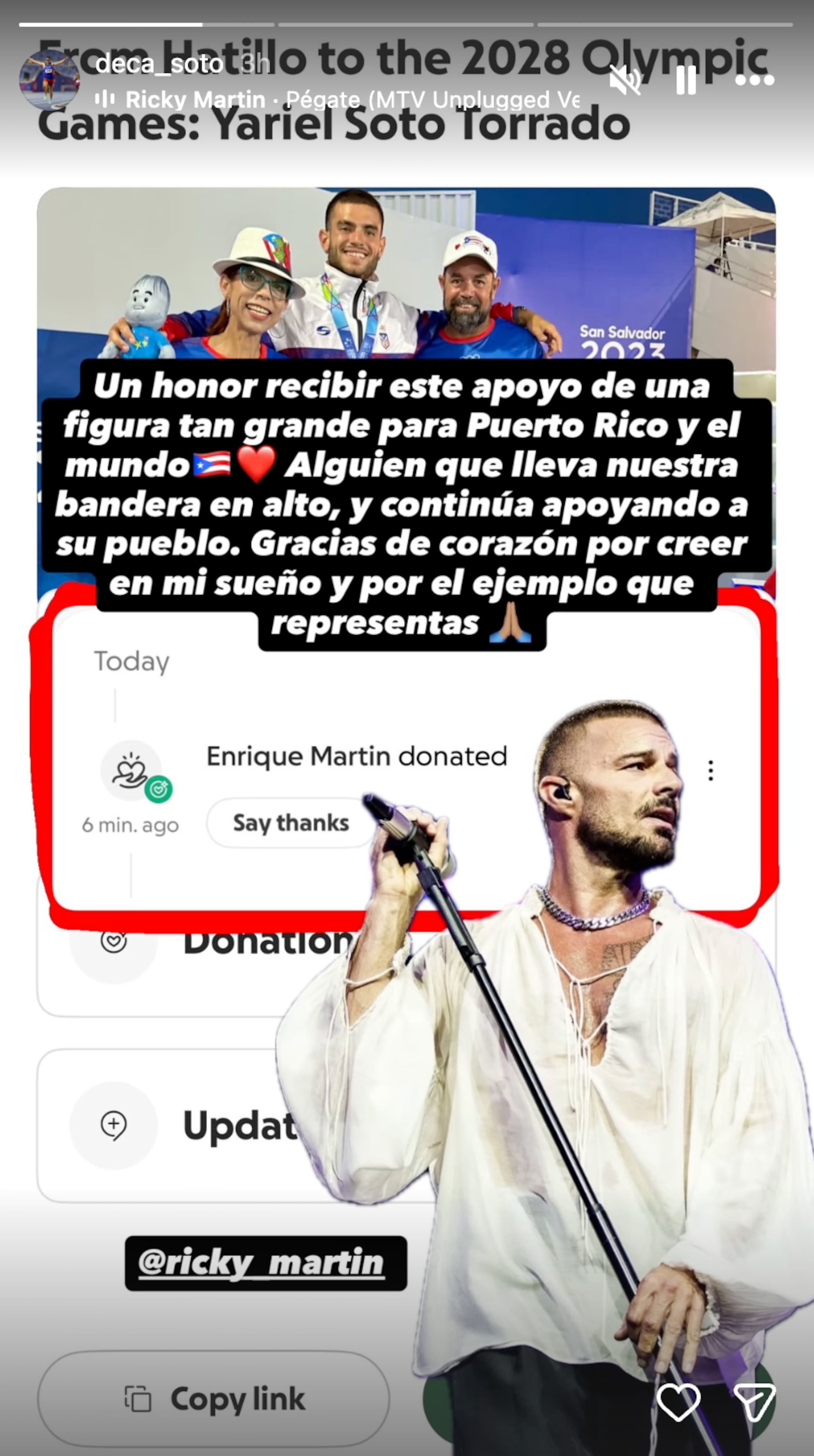 Historia de Instagram de Yariel Soto.