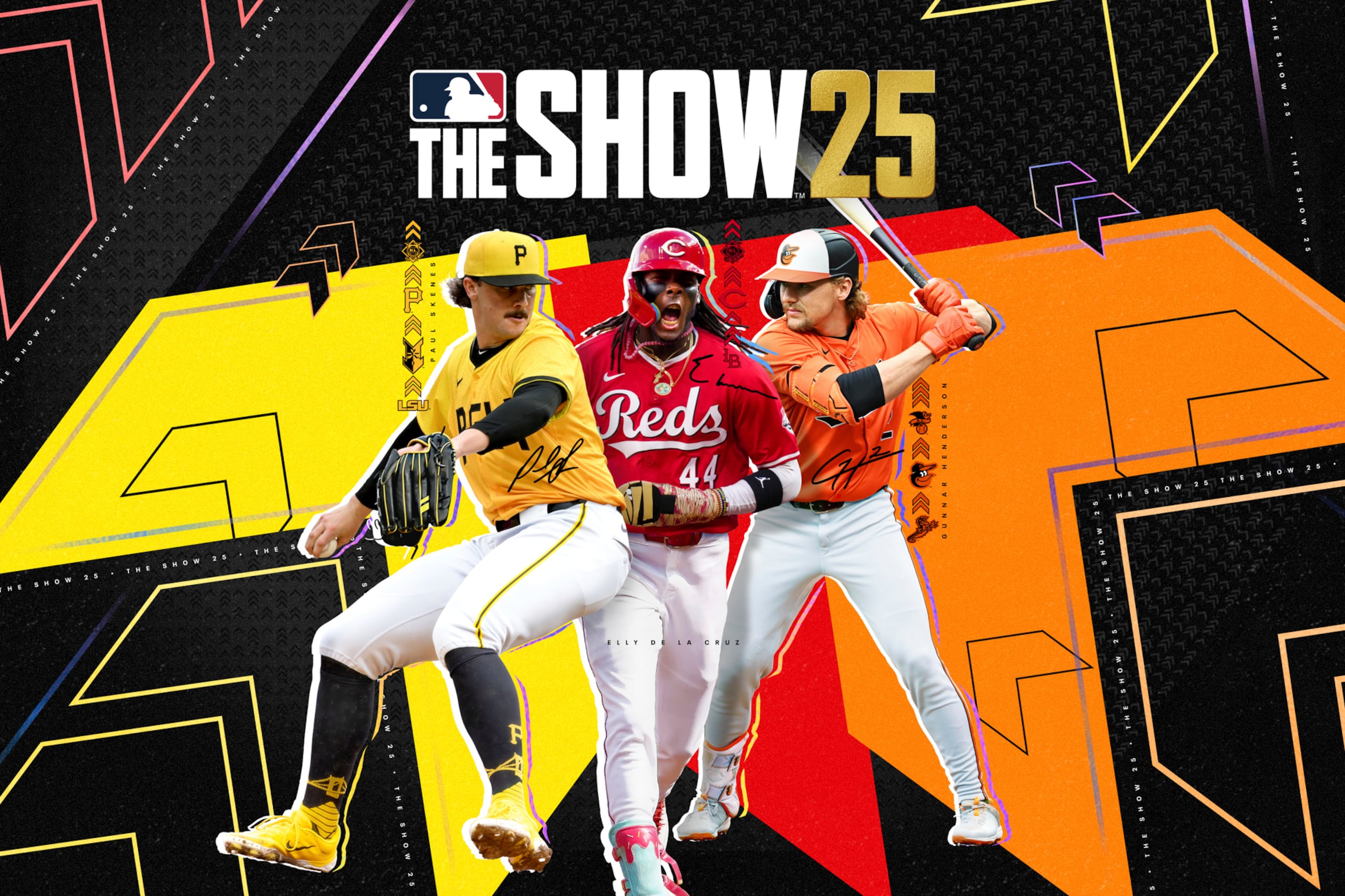 Esta imagen proporcionada por Sony, muestra la portada del videojuego MLB The Show 25 con las estrellas de béisbol en ascenso Paul Skenes, Gunnar Henderson y Elly De La Cruz en la portada. El juego está programado para llegar al mercado el 18 de marzo de 2025. (Sony vía AP)