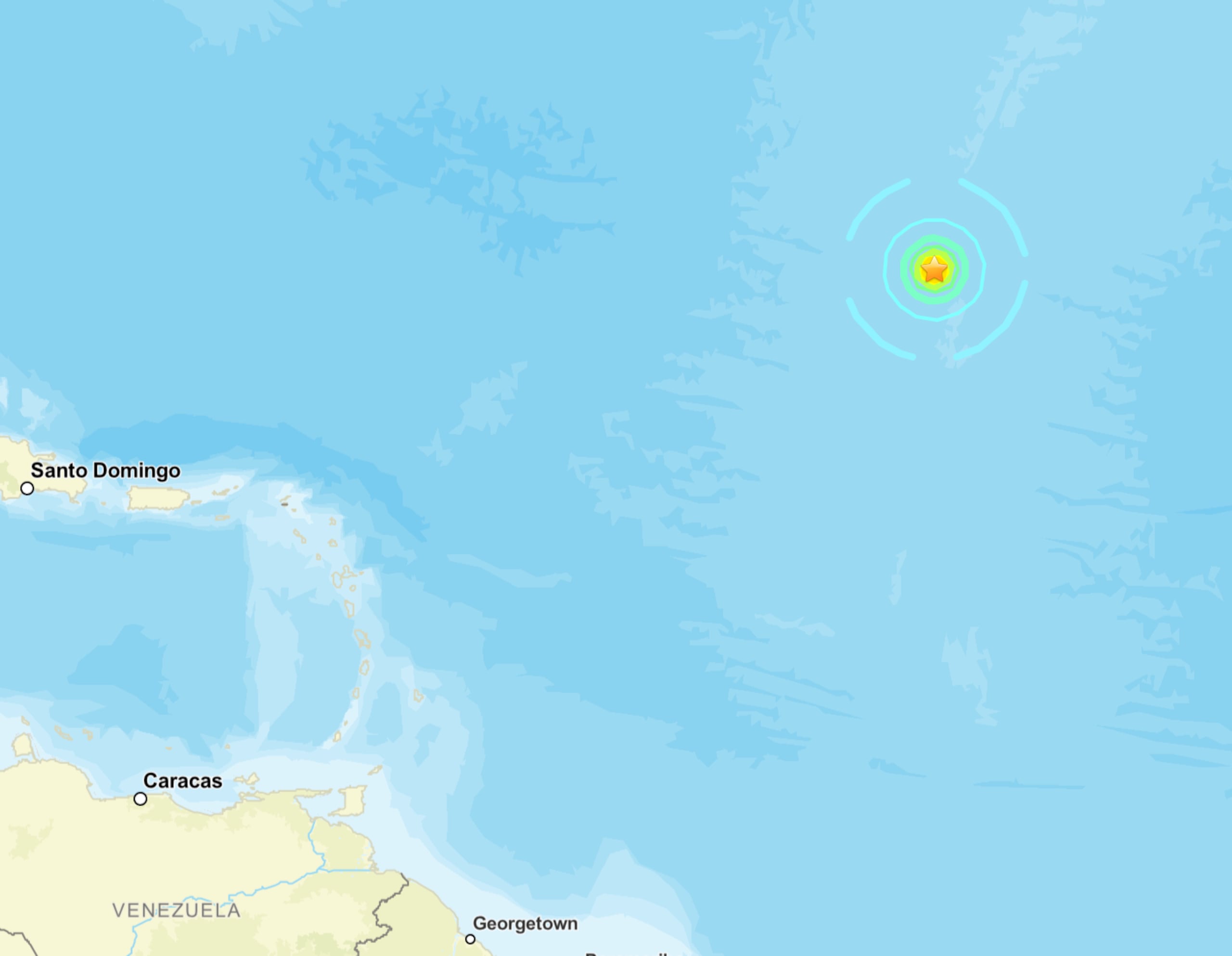 Captura del Servicio Geológico de los Estados Unidos que identifica el lugar donde ocurrió el terremoto.
