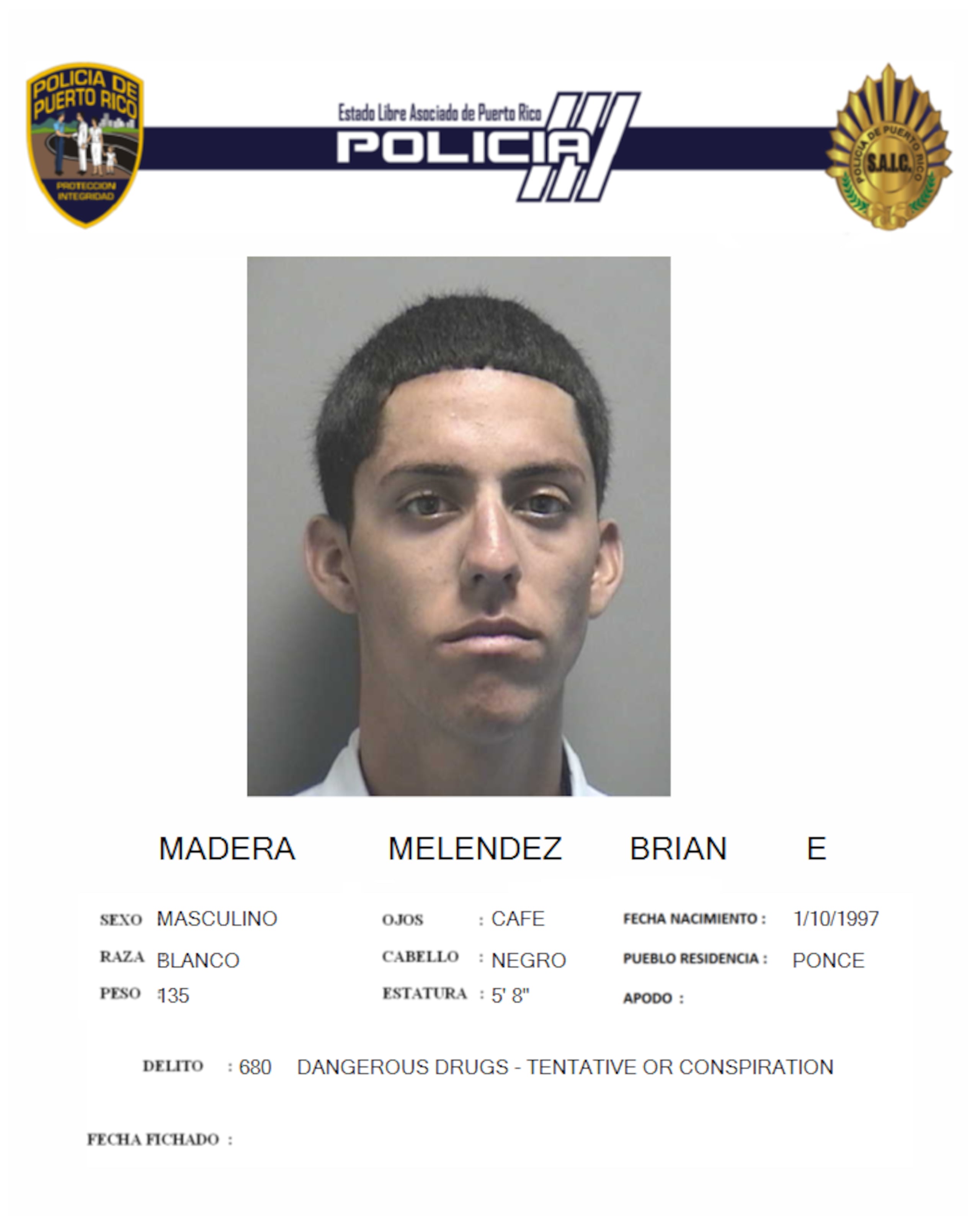 La Policía informó que Brian Edil Madera Meléndez tenía expediente criminal.