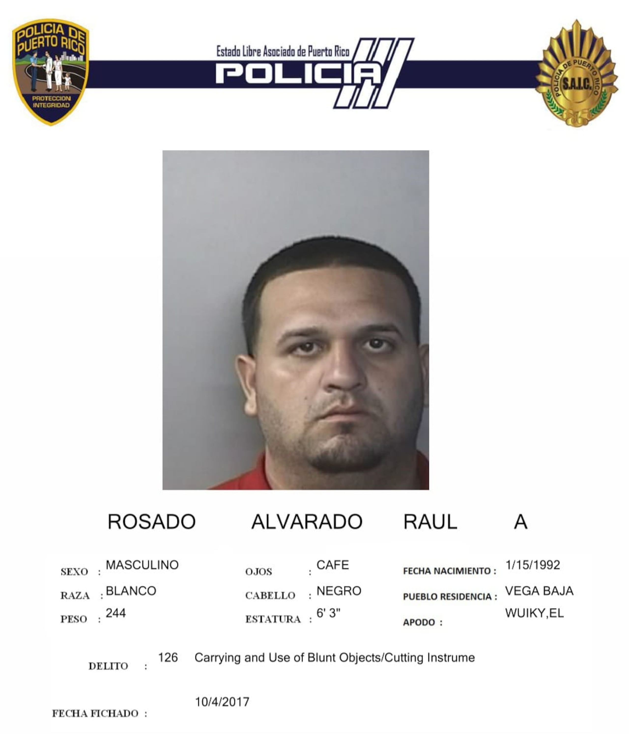 Se alega que Raúl A. Rosado Alvarado fue excarcelado por error del Complejo Correccional de Bayamón.