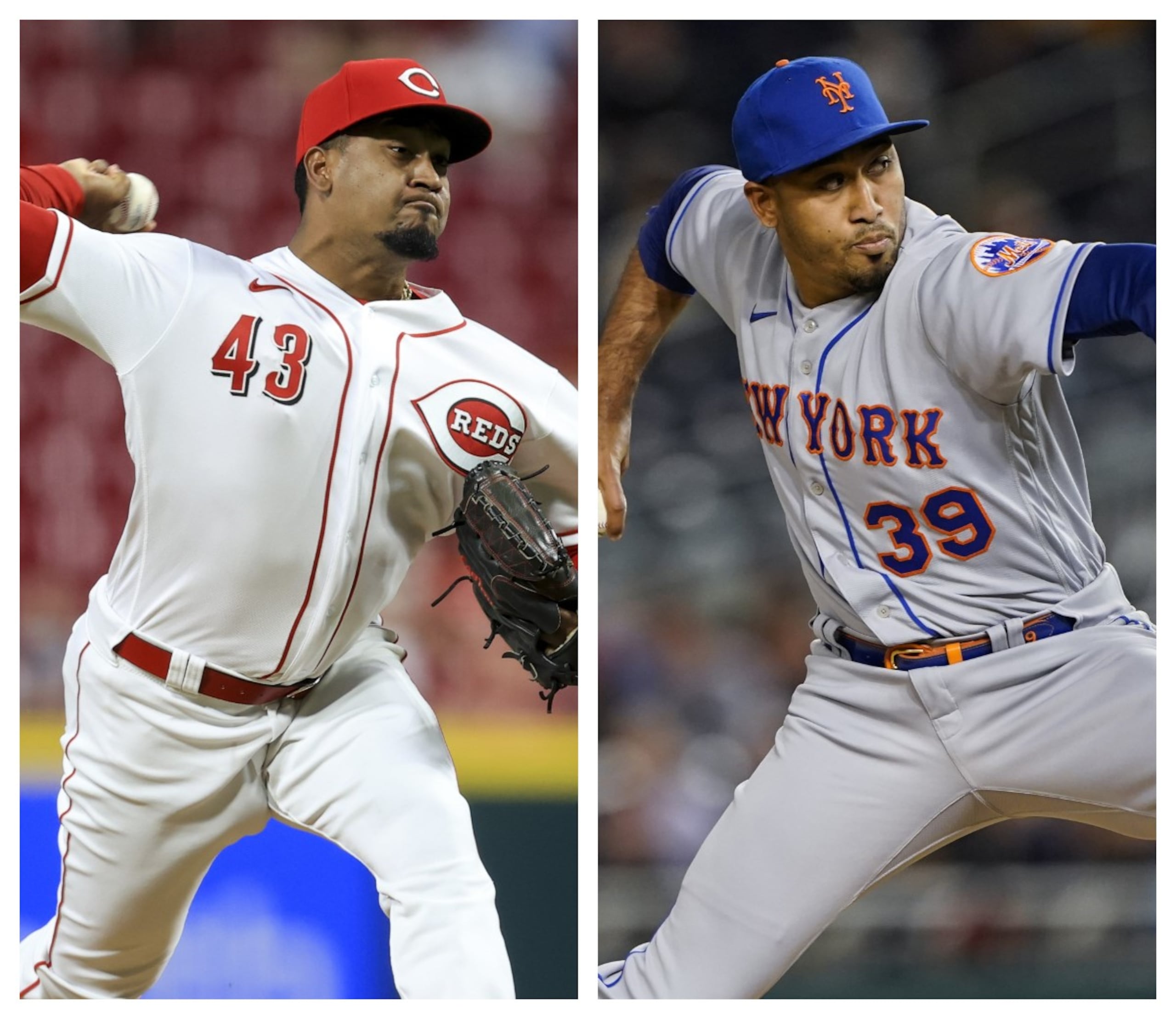 A la derecha, Alexis Díaz, de los Reds de Cincinnati. A la derecha, su hermano Edwin Díaz, de los Mets de Nueva York.