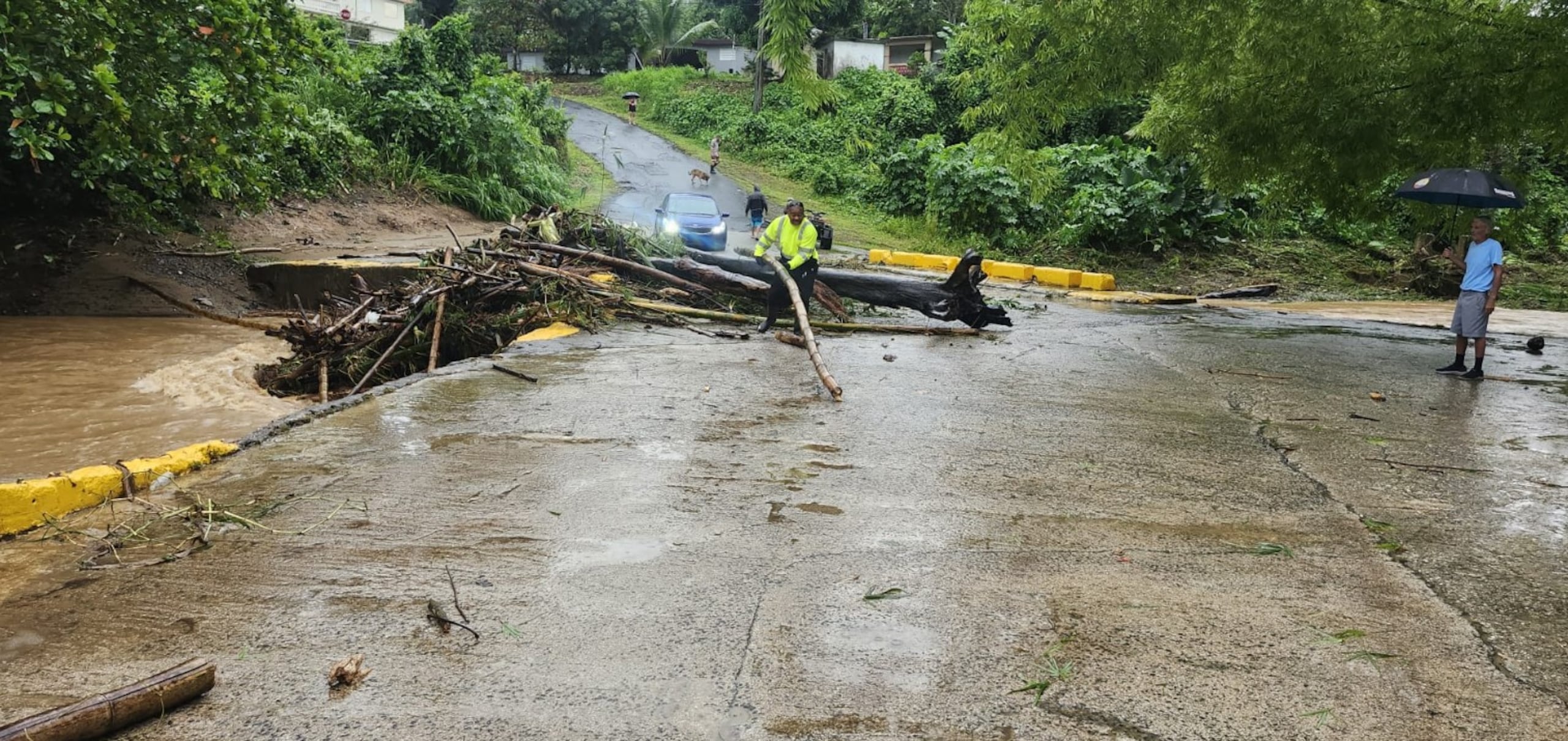 Personal de Obras Públicas Municipal de Caguas durante los trabajos para abrir caminos.