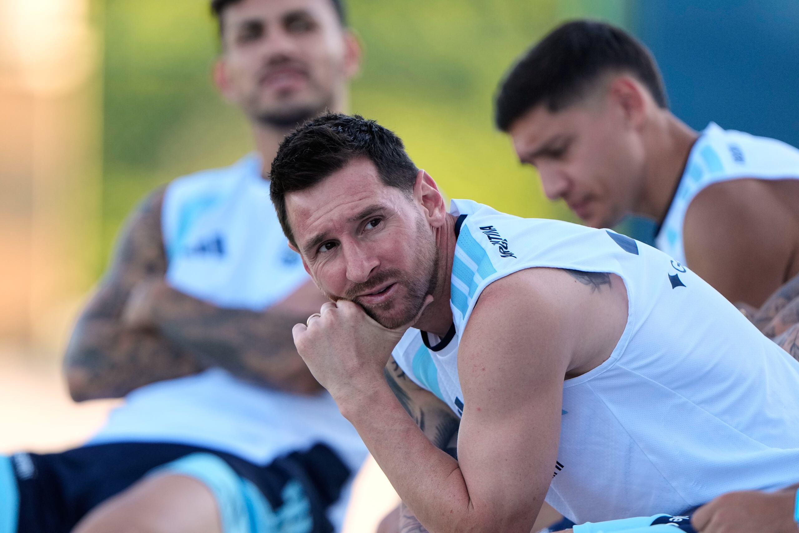 Lionel Messi, al centro, junto a sus compañeros en un entrenamiento de la Selección de Argentina en Kansas City.