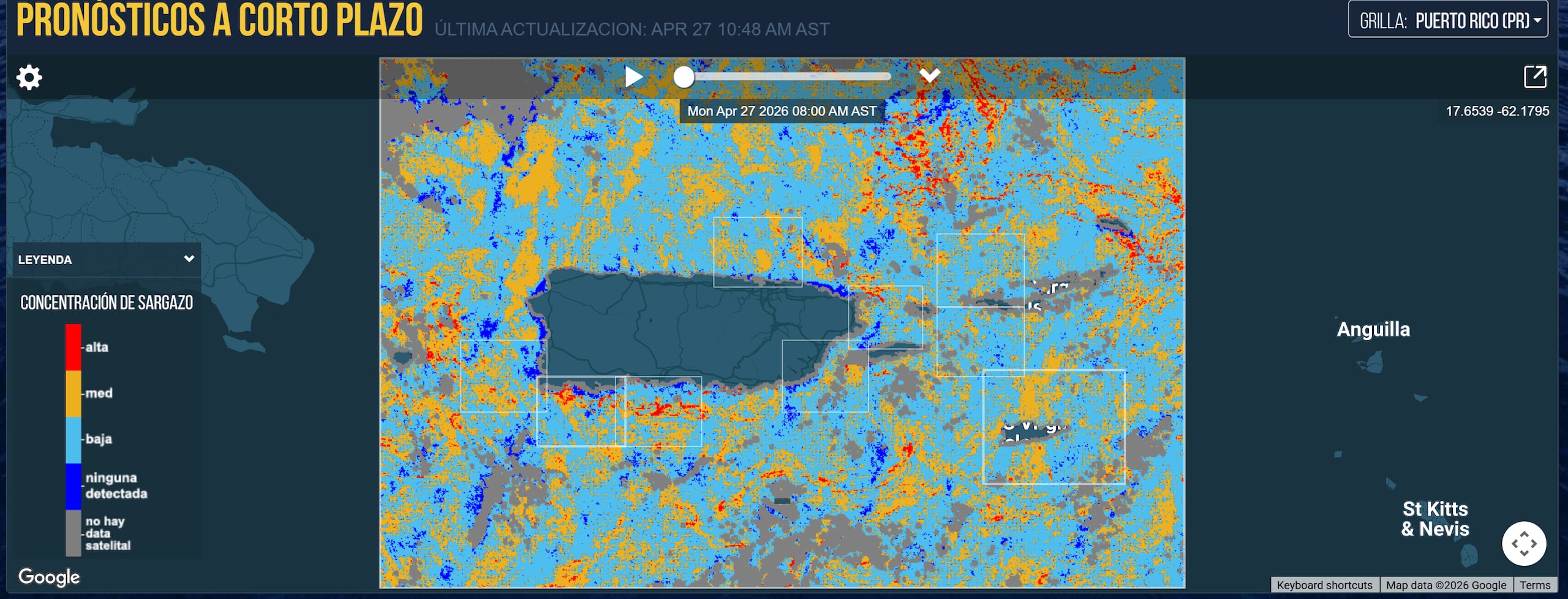 Pronóstico a corto plazo de sargazo.