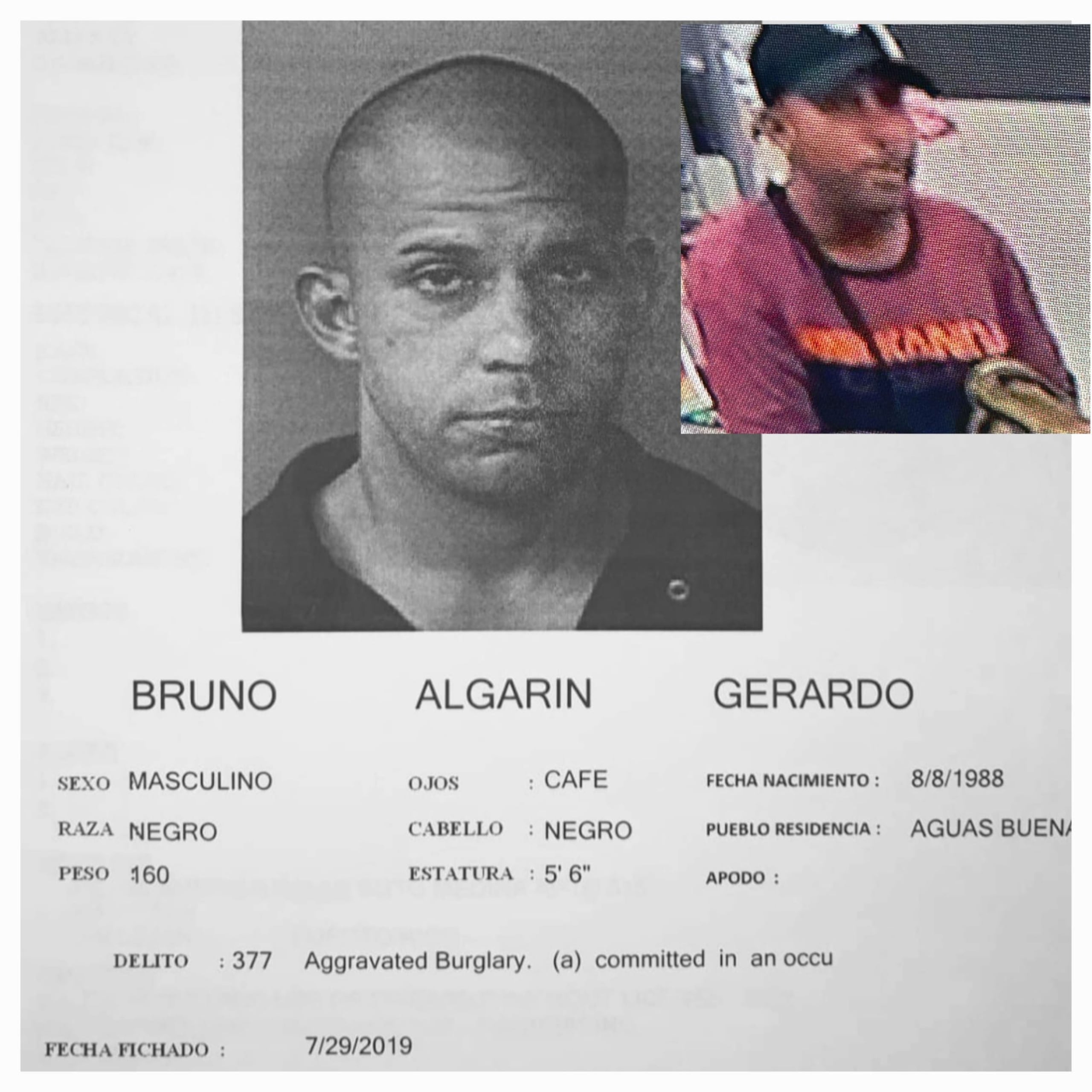 Gerardo Bruno Algarín, de 35 años y residente de Aguas Buenas, había sido acusado en ausencia por robos a gasolineras en Carolina, Canóvanas y Trujillo Alto.