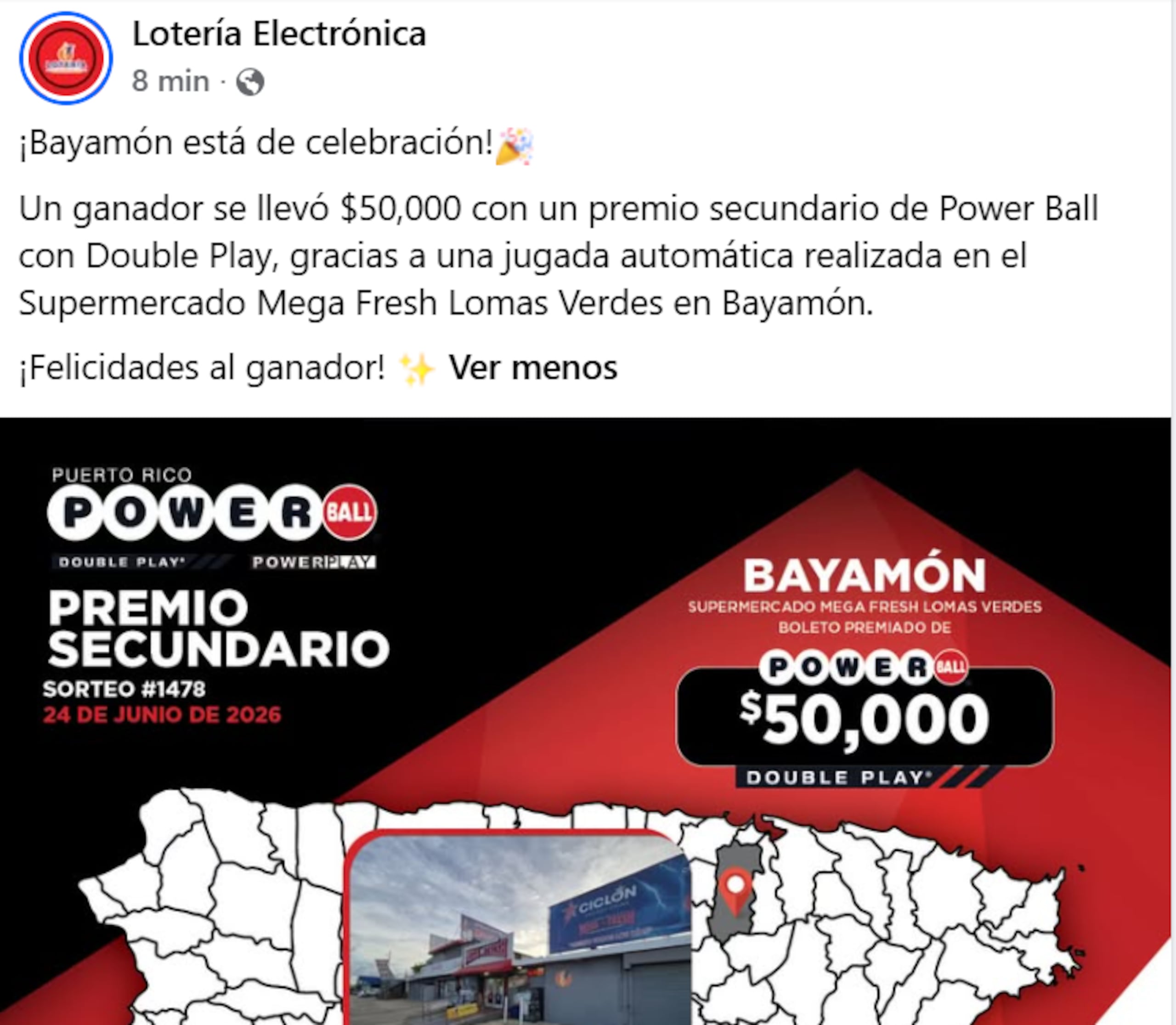 $50,000 del Powerball caen en Bayamón