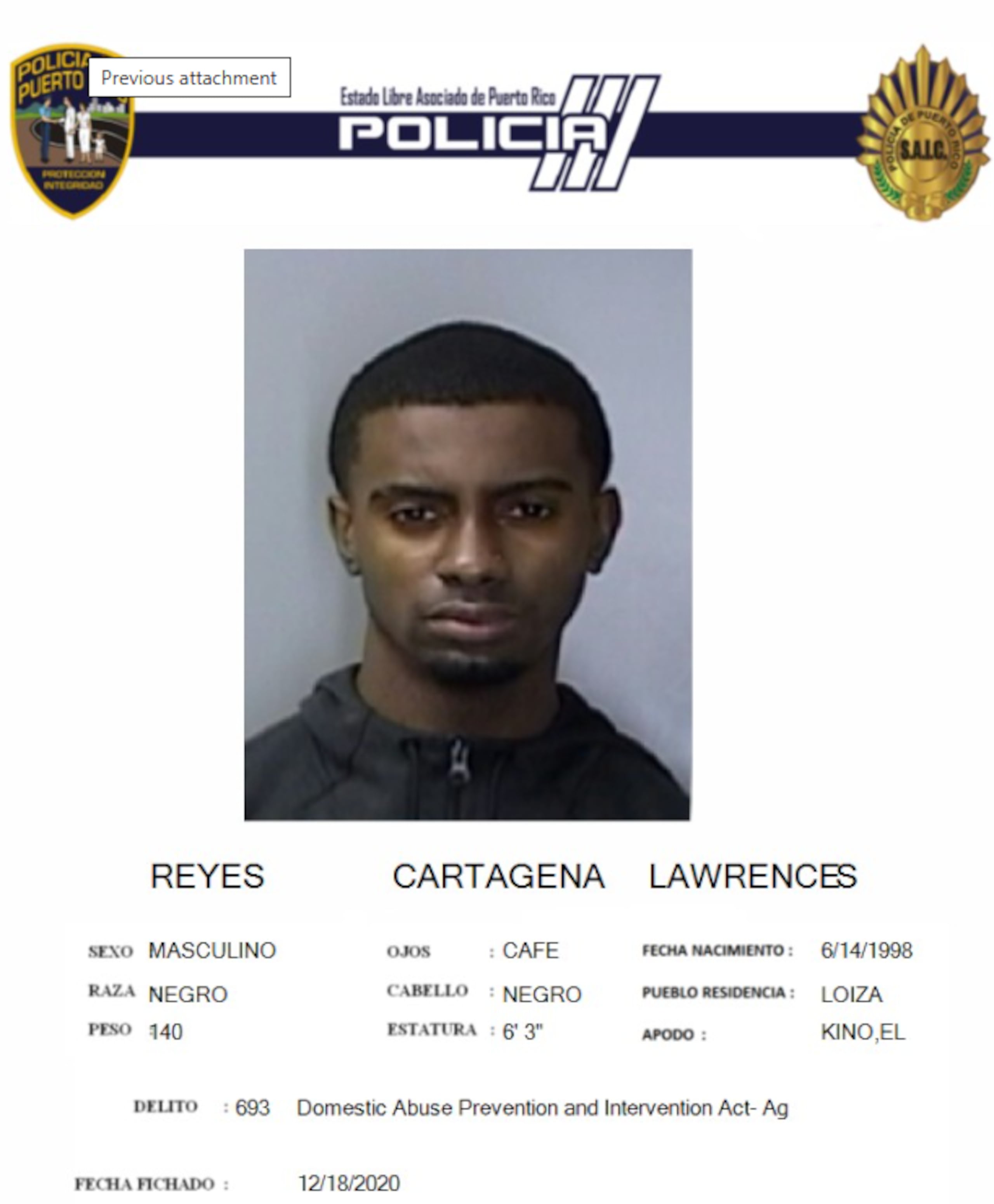 Lawrence Reyes Cartagena, fue asesinado a balazos frente a un negocio en Isla Verde, donde sostuvo una discusión por motivos que se investigan.