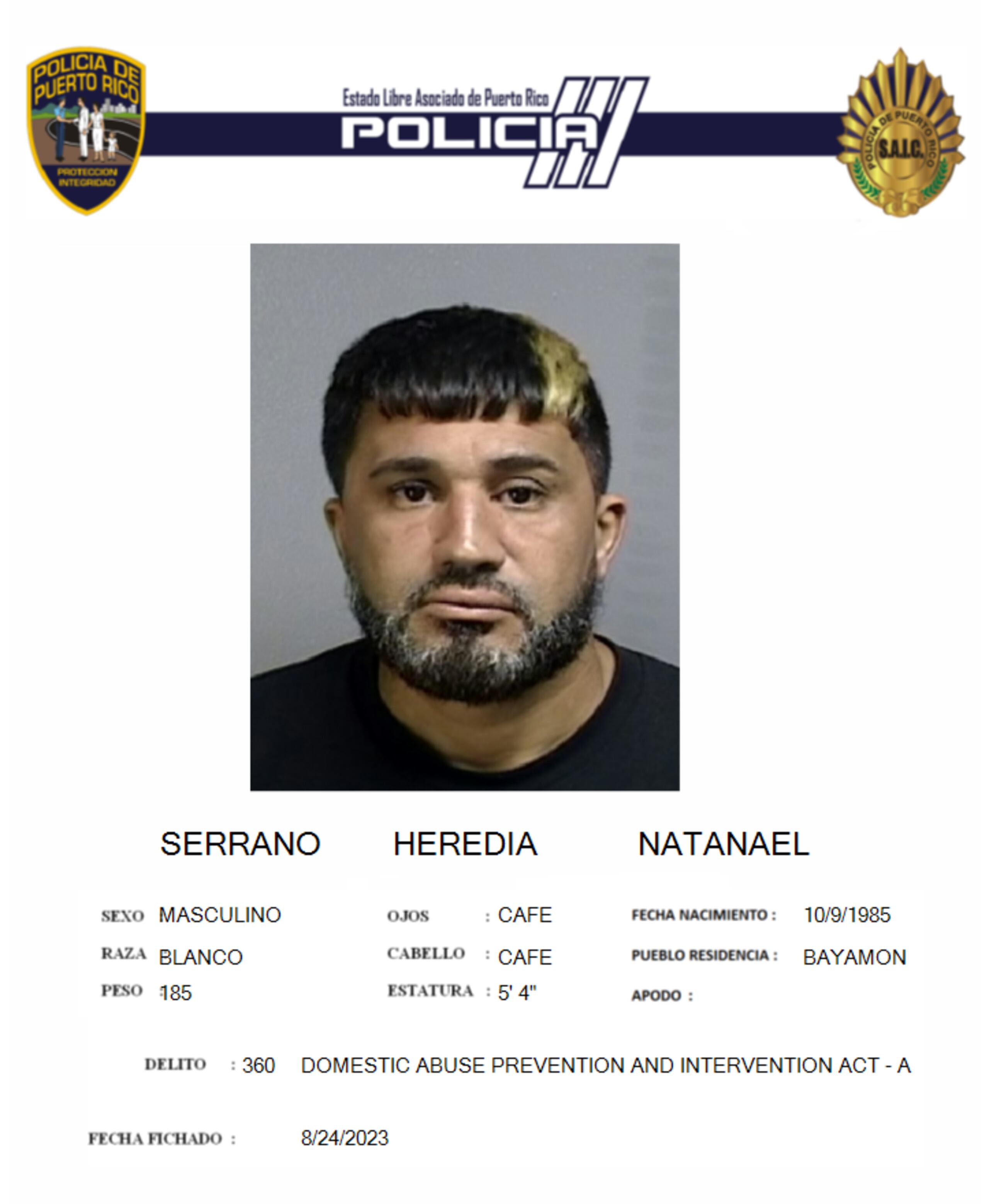 Natanael Serrano Heredia enfrenta cargos por violencia de género.