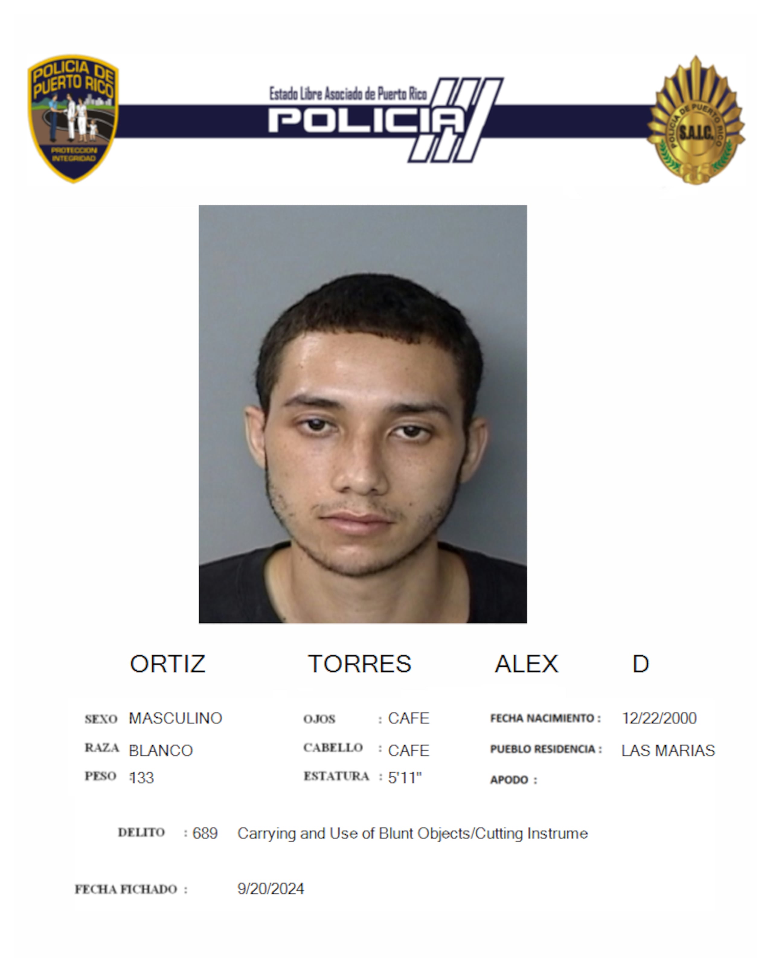 Alex D. Ortiz Torres enfrenta cargos por tentativa de asesinato y violación a la Ley de Armas.