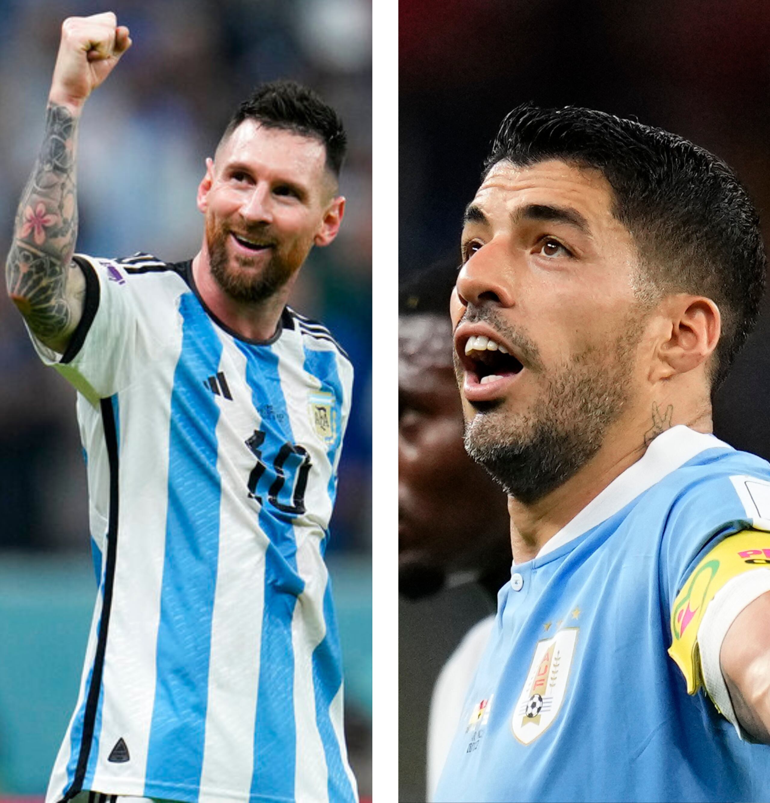 Lionel Messi (izuquierda) y Luis Suárez con sus respectivas selecciones.