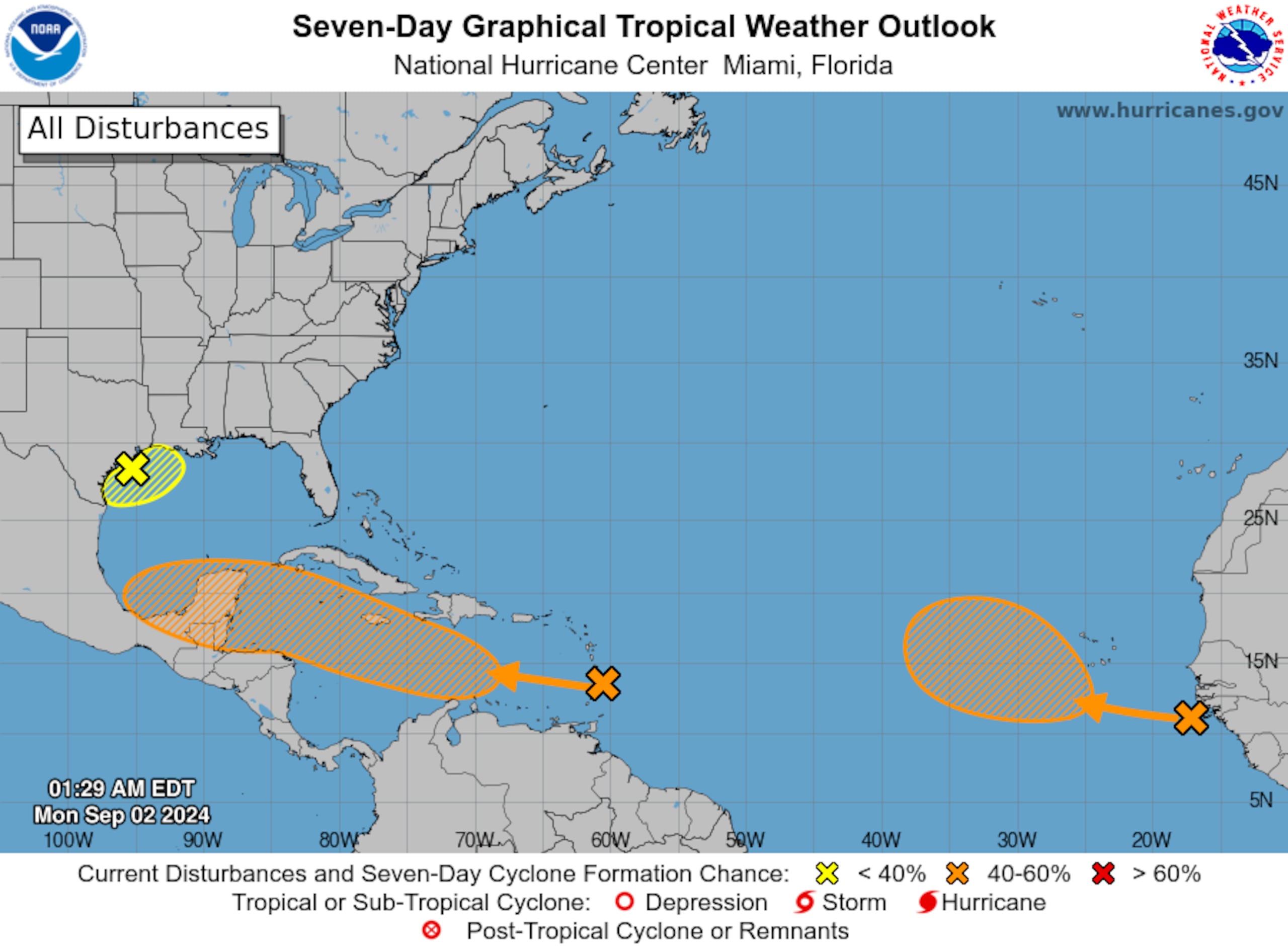 La onda tropical posee poco potencial de desarrollo ciclónico, según el Centro Nacional de Huracanes.