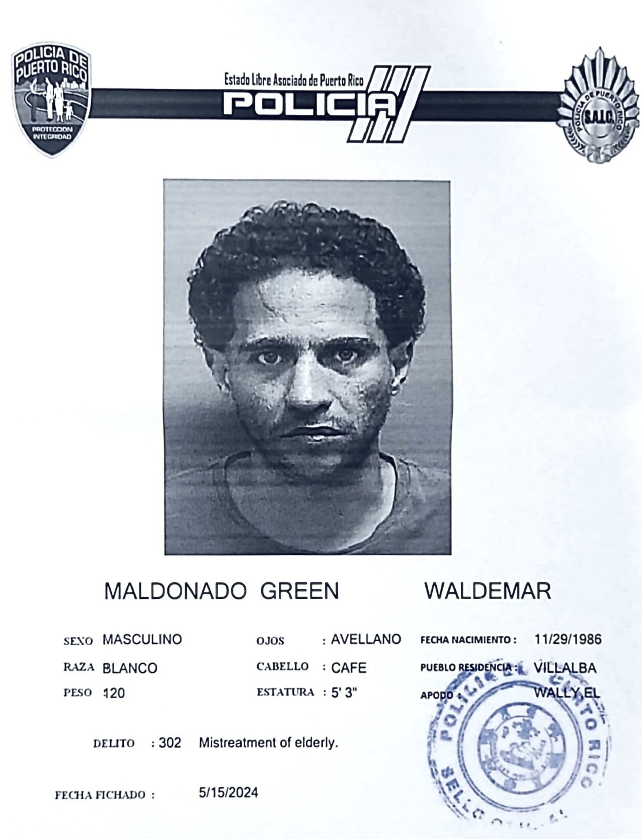 Waldemar Maldonado Green, está acusado por maltrato a una persona de edad avanzada, agresión y violación a la Ley de Armas.