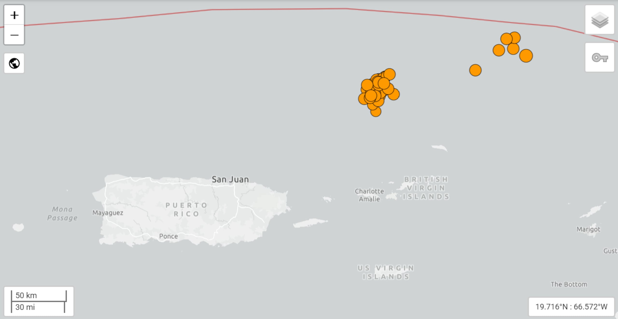 Temblores en la zona del sombrero al nordeste de Puerto Rico.