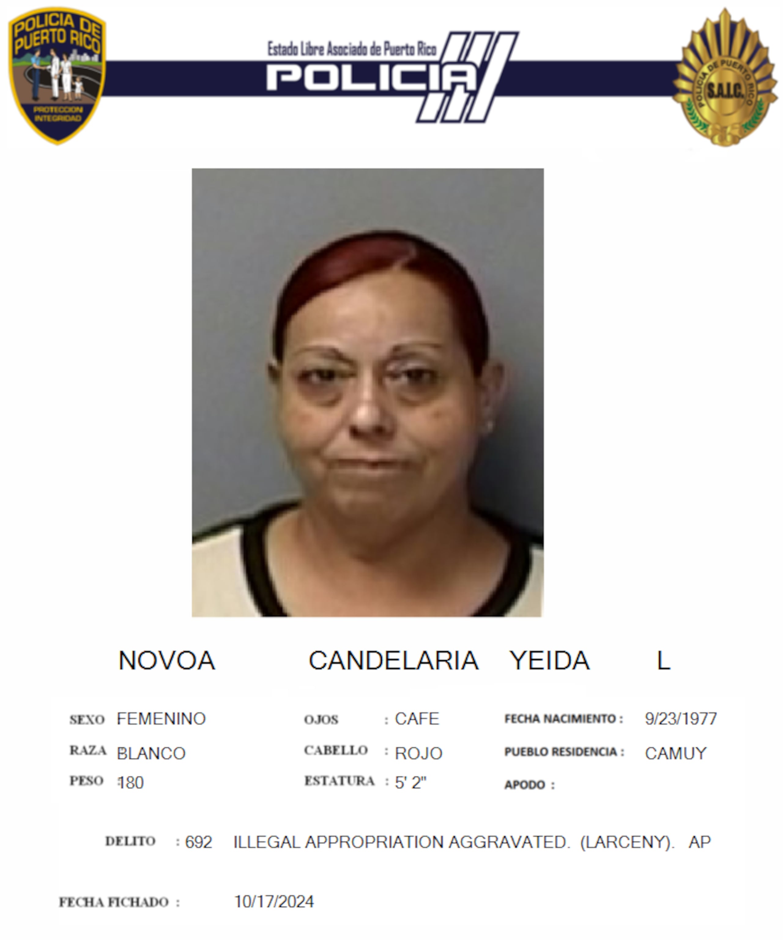 Novoa Candelaria quedó libre bajo fianza.