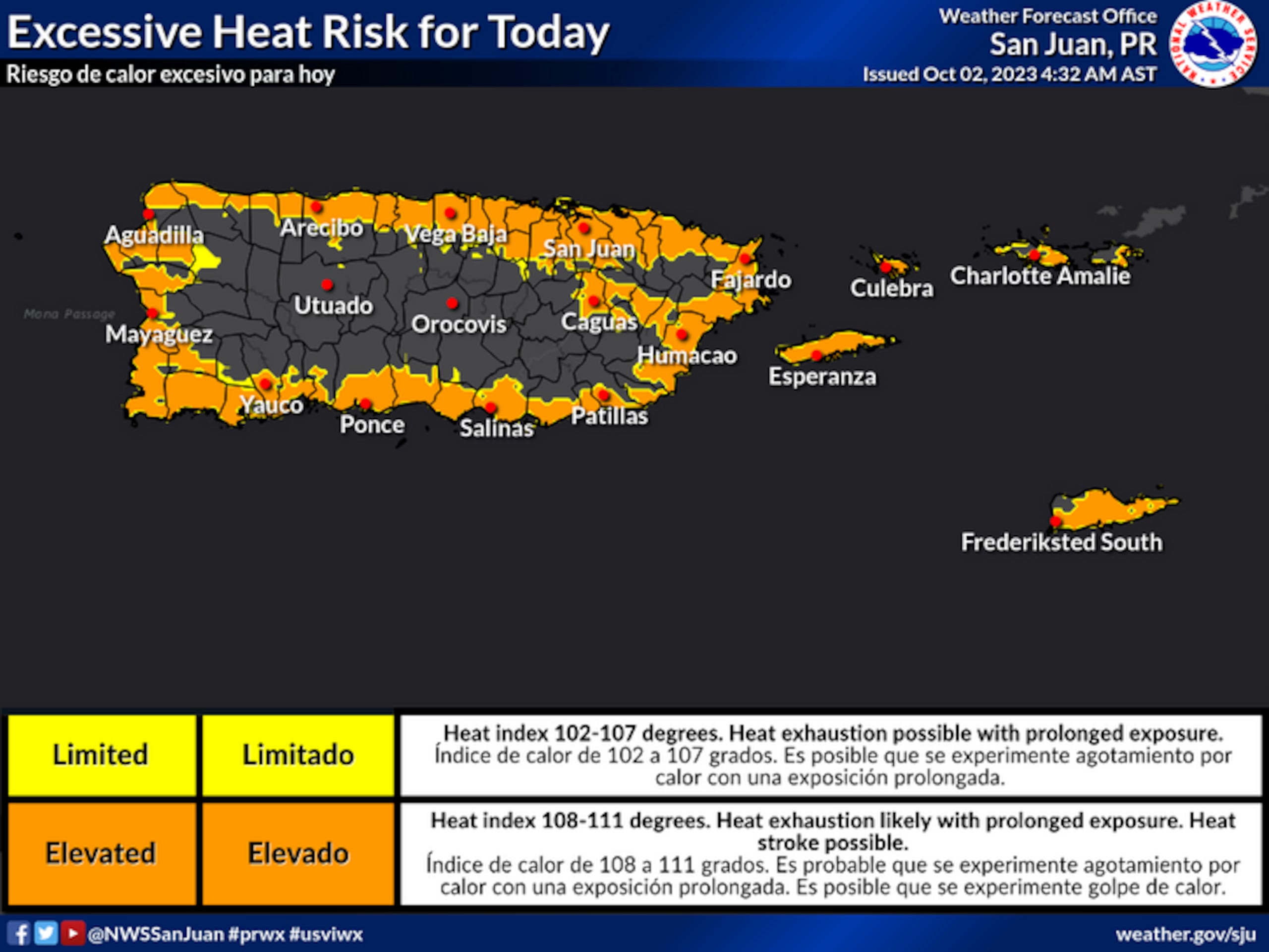 Riesgo de calor para el lunes 2 de octubre.