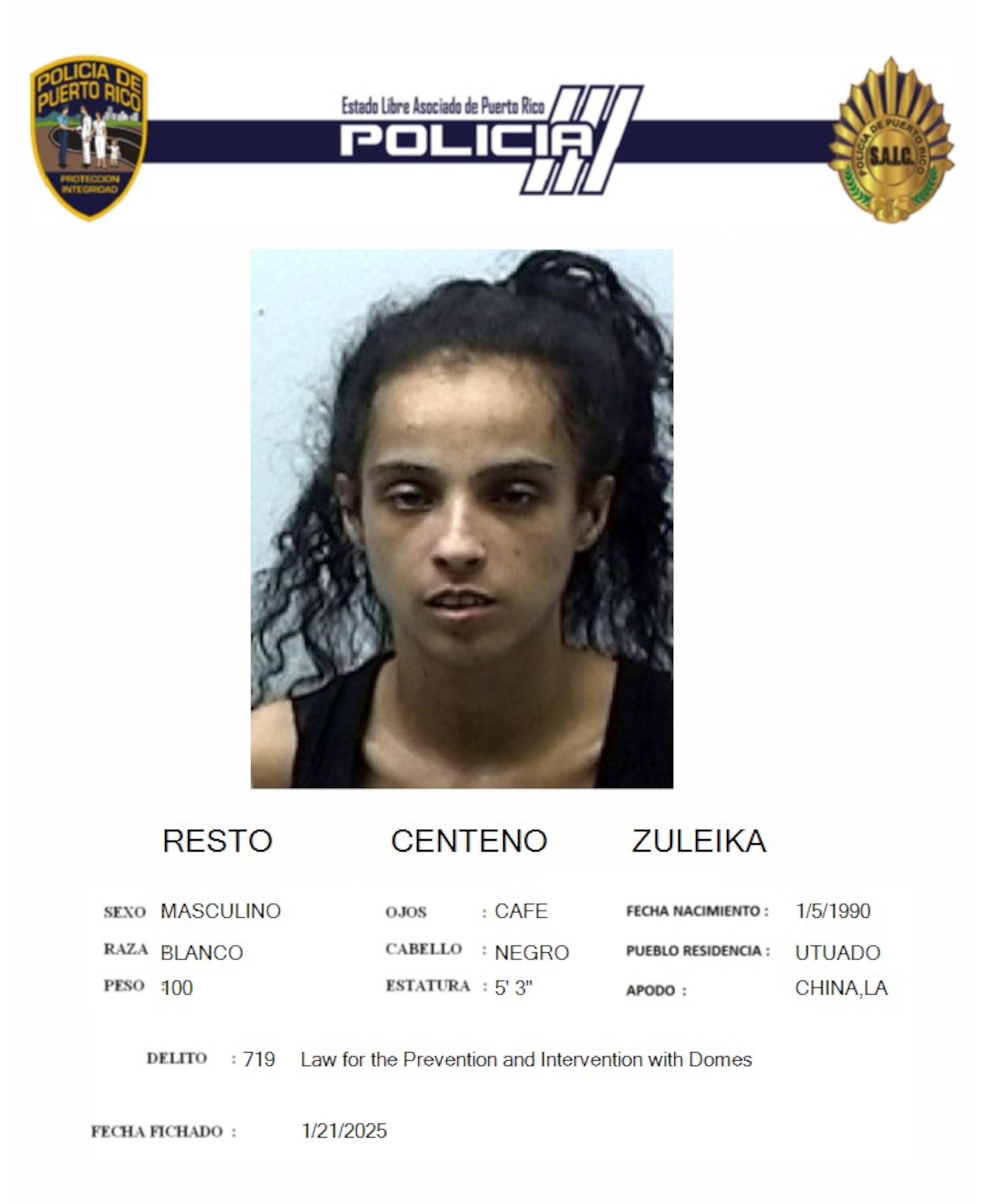 Zuleika Resto Centeno, enfrenta cargos por violencia doméstica.