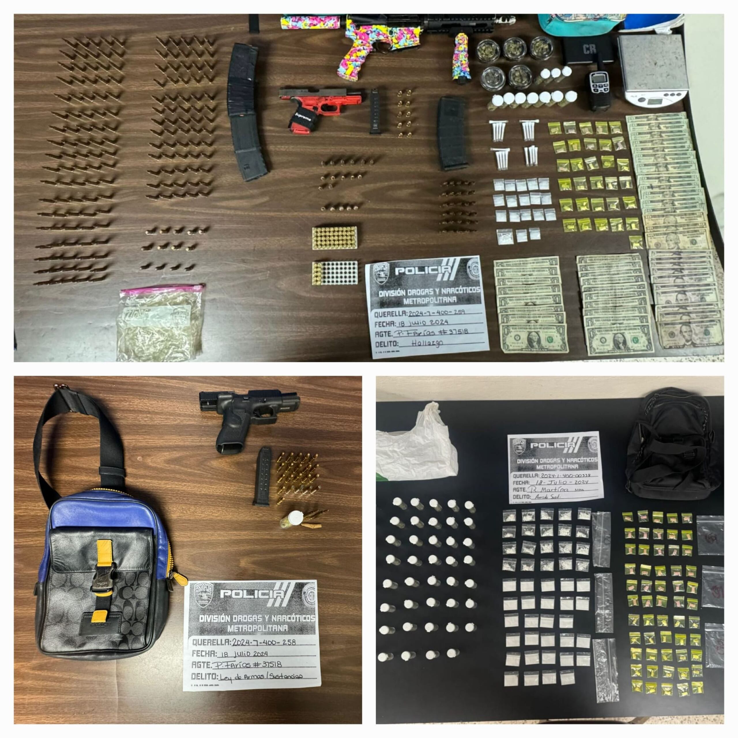 Resultado de allanamientos en Toa Baja, donde arrestaron a seis personas tras ocupar drogas y armas ilegales.