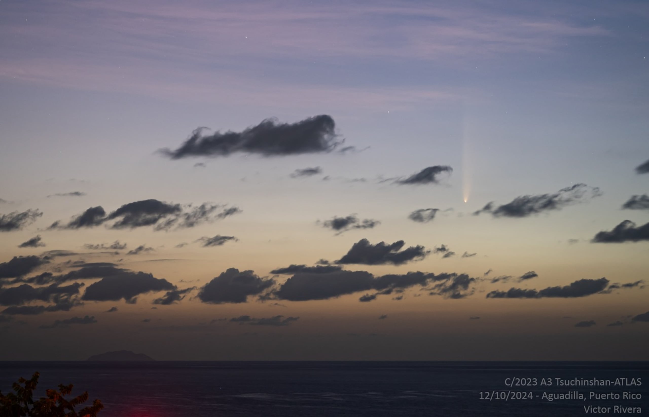 Imagen del Cometa A3, captada el 12 de octubre de 2024, por Víctor Rivera desde Aguadilla.