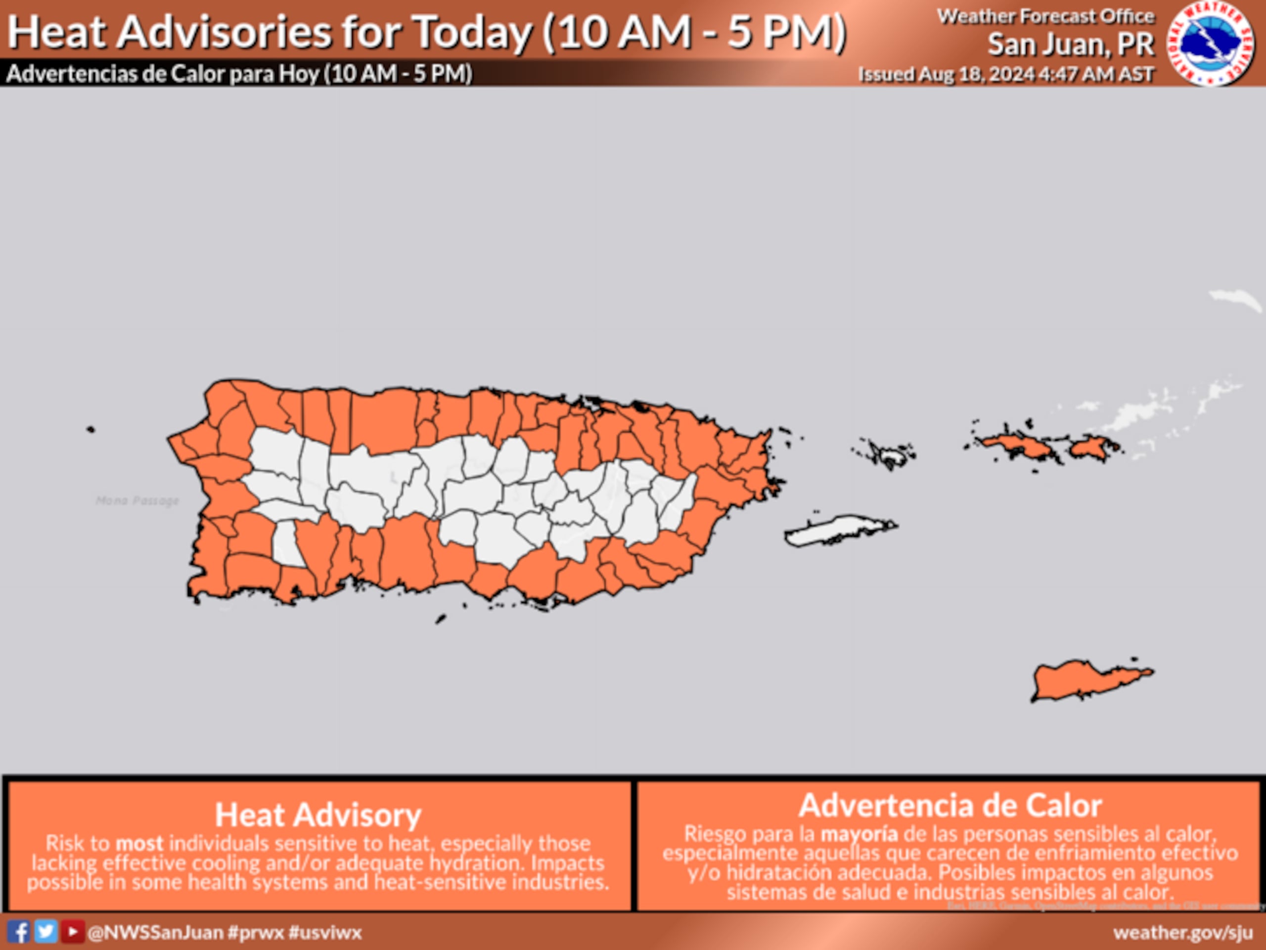 La advertencia de calor estará en efecto hasta las 5:00 p.m.