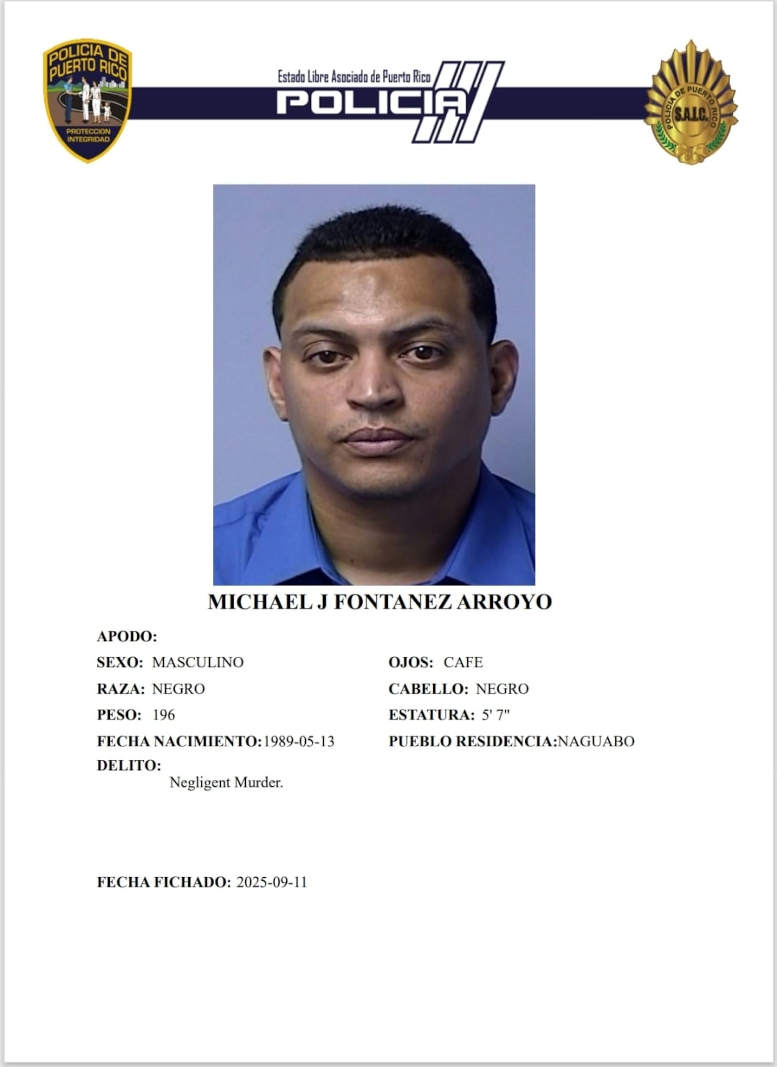 Michael J. Fontánez Arroyo, enfrenta un cargo por homicidio negligente.