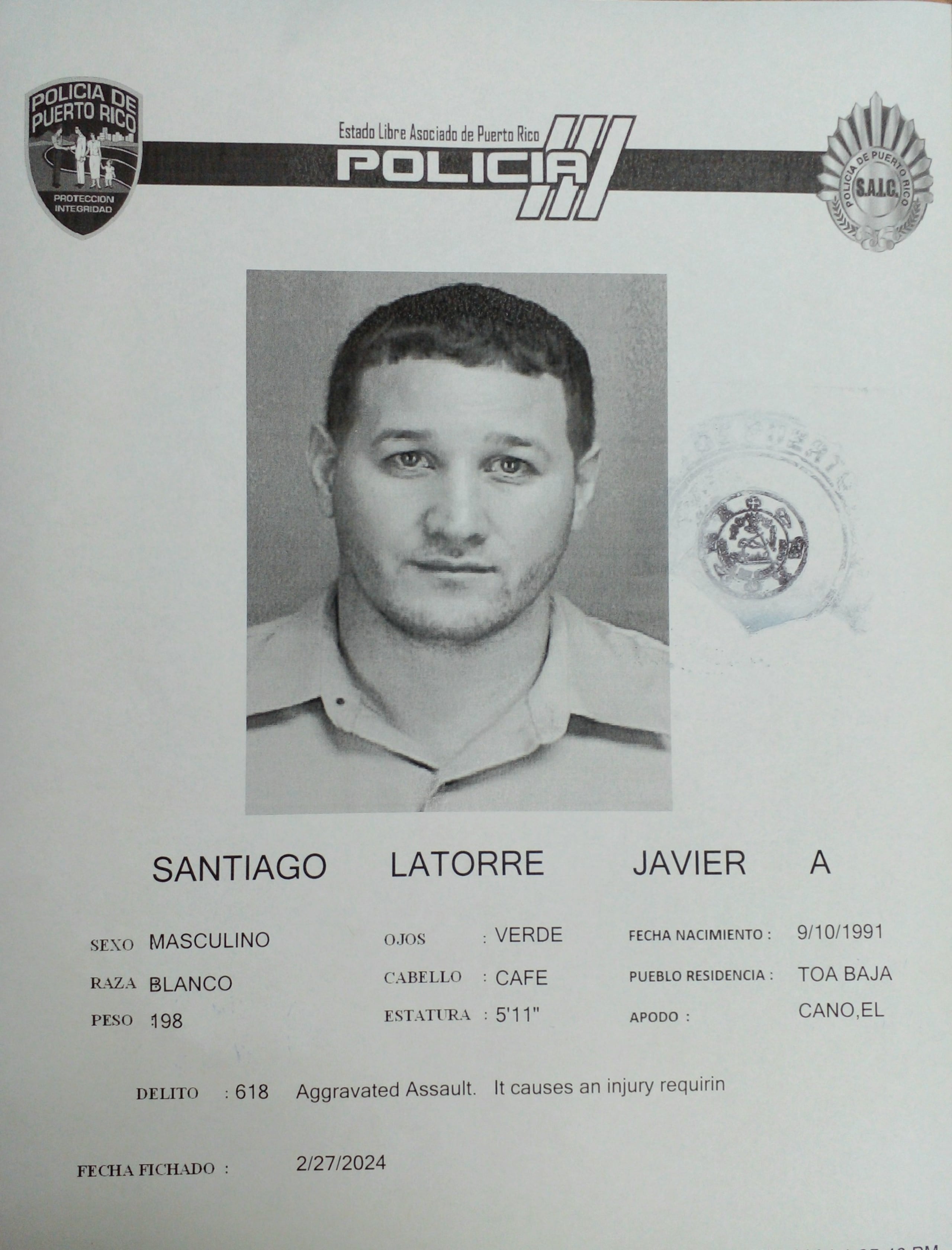 Javier A. Santiago Latorre alias Cano fue acusado por el delito de agresión agravada.