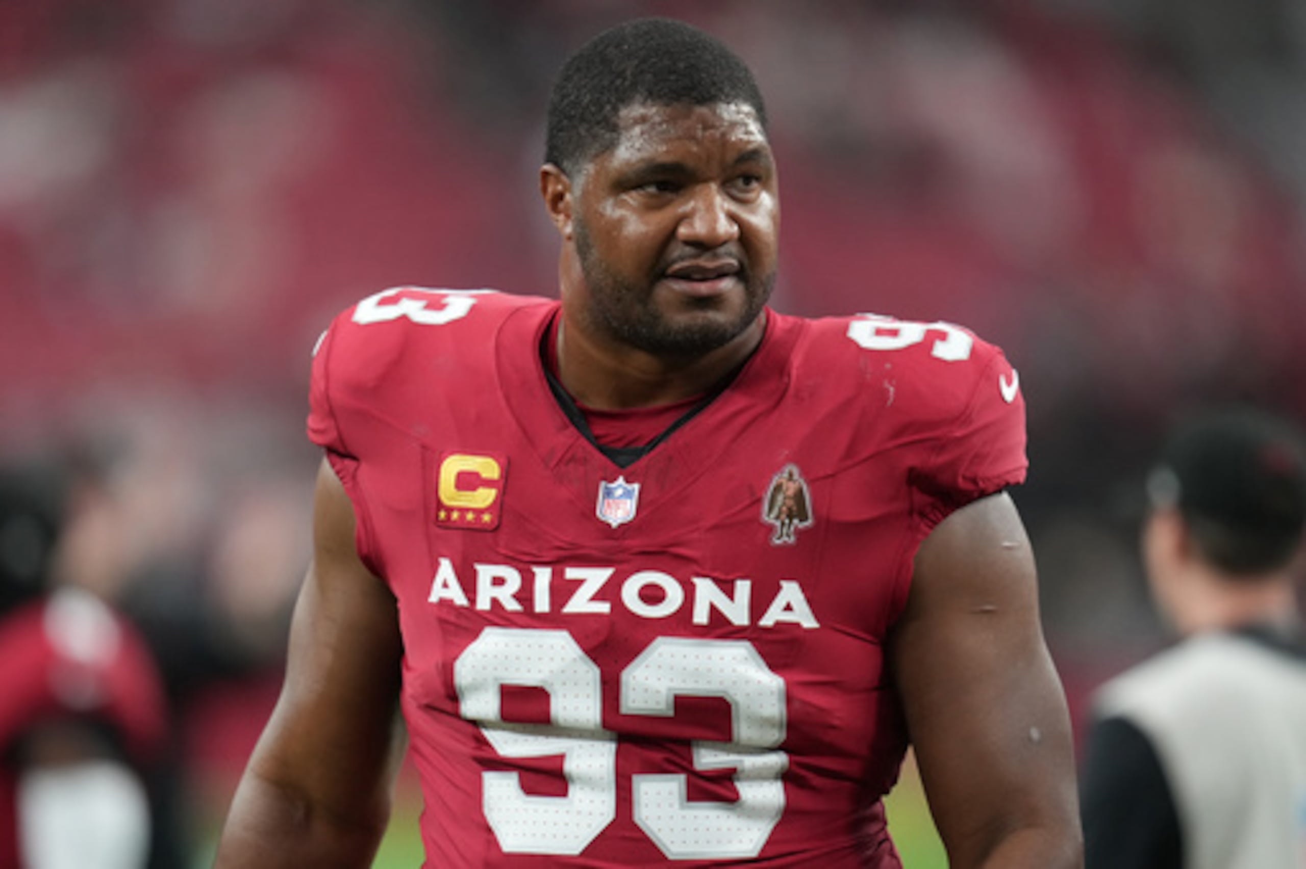 ARCHIVO - Foto del 23 de noviembre de 2025: el tackle defensivo de los Cardinals de Arizona, Calais Campbell, durante el partido contra los Jaguars de Jacksonville. (Foto AP/Rick Scuteri, archivo)
