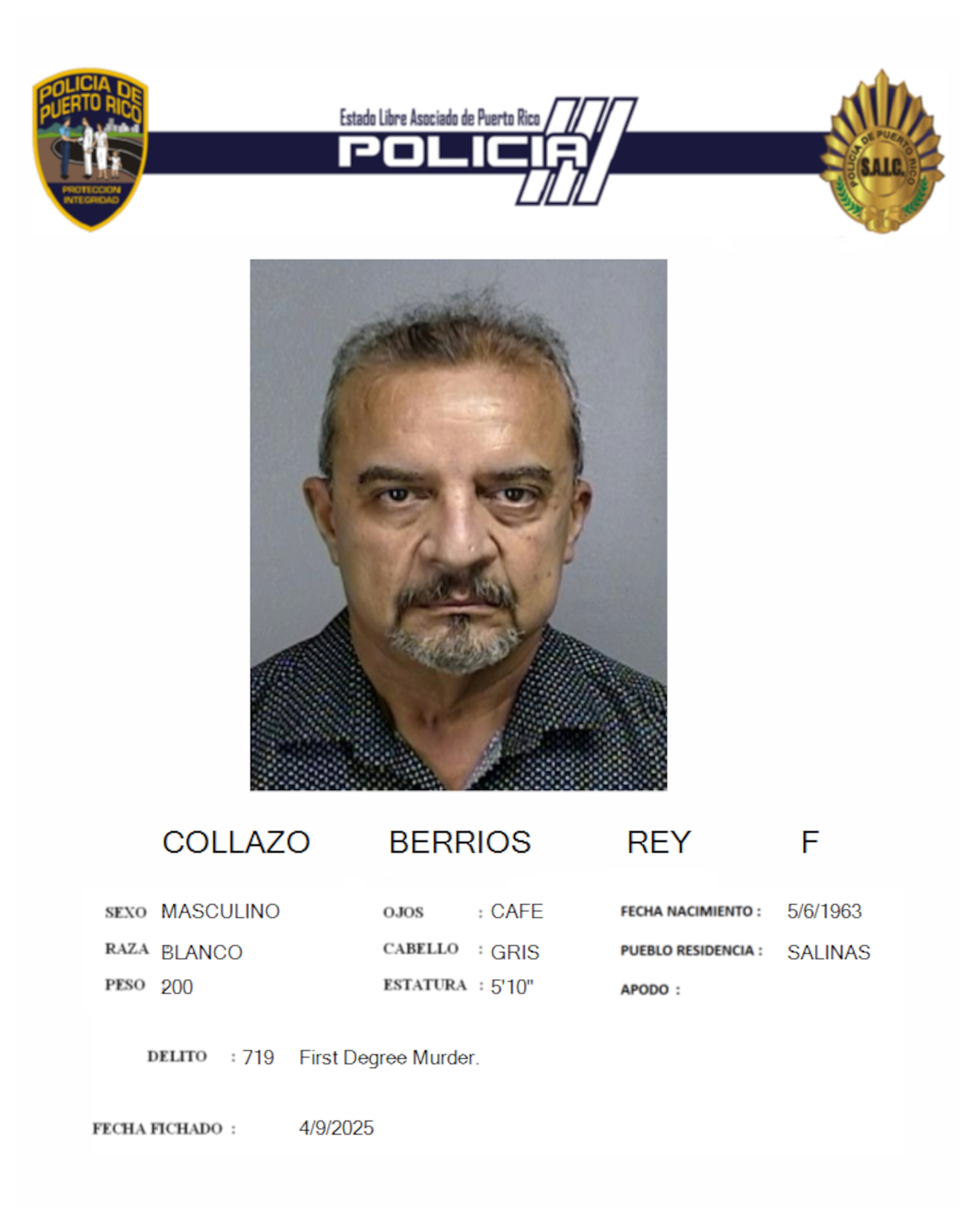 Rey F. Collazo Berríos, quedó en libertad bajo fianza tras ser acusado por asesinato en primer grado y violación a la Ley de Armas.