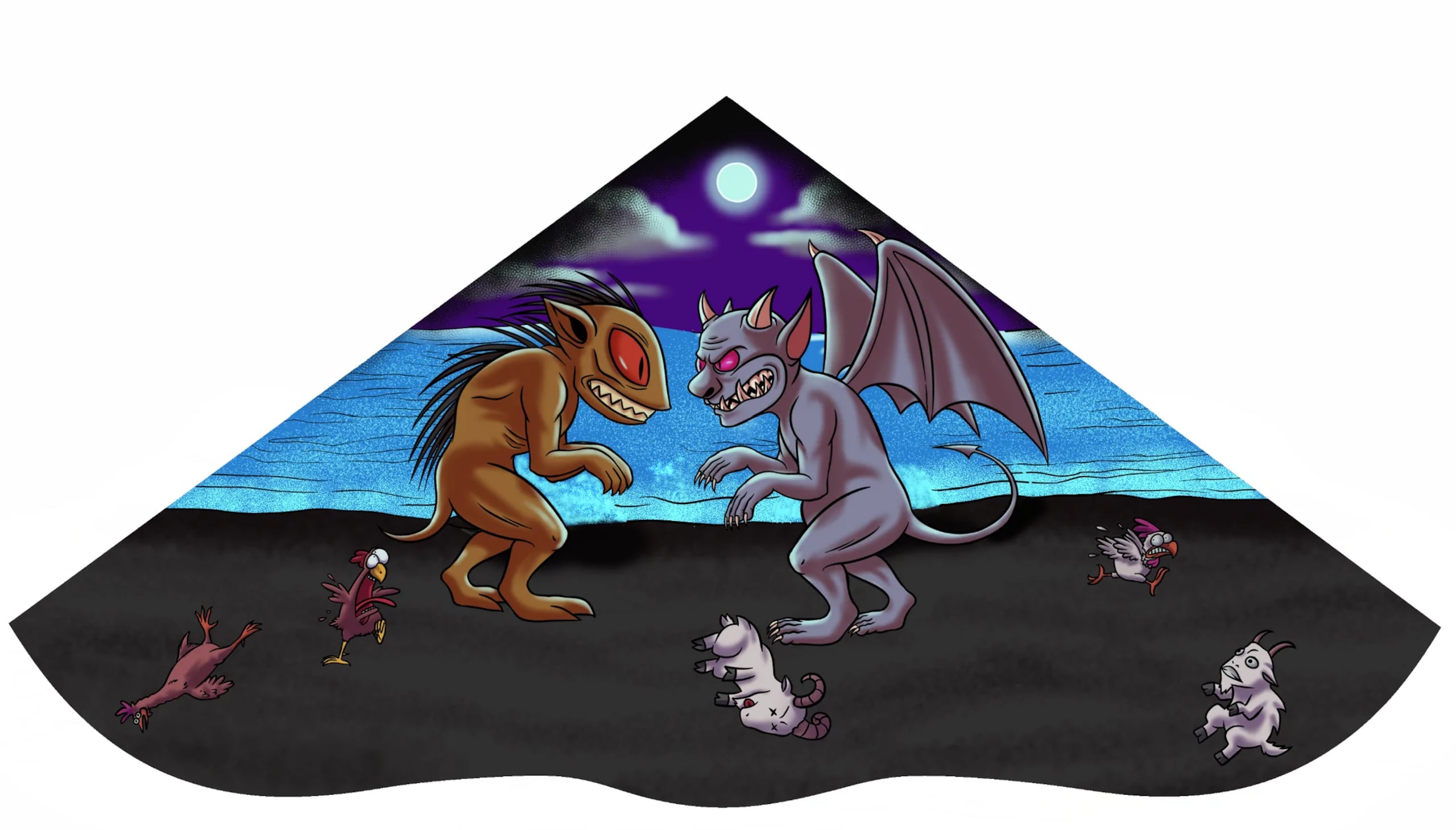 La ciudadanía se ha hecho una imagen de las supuestas criaturas, como el chupacabras y la gárgola, representadas en esta chiringa.