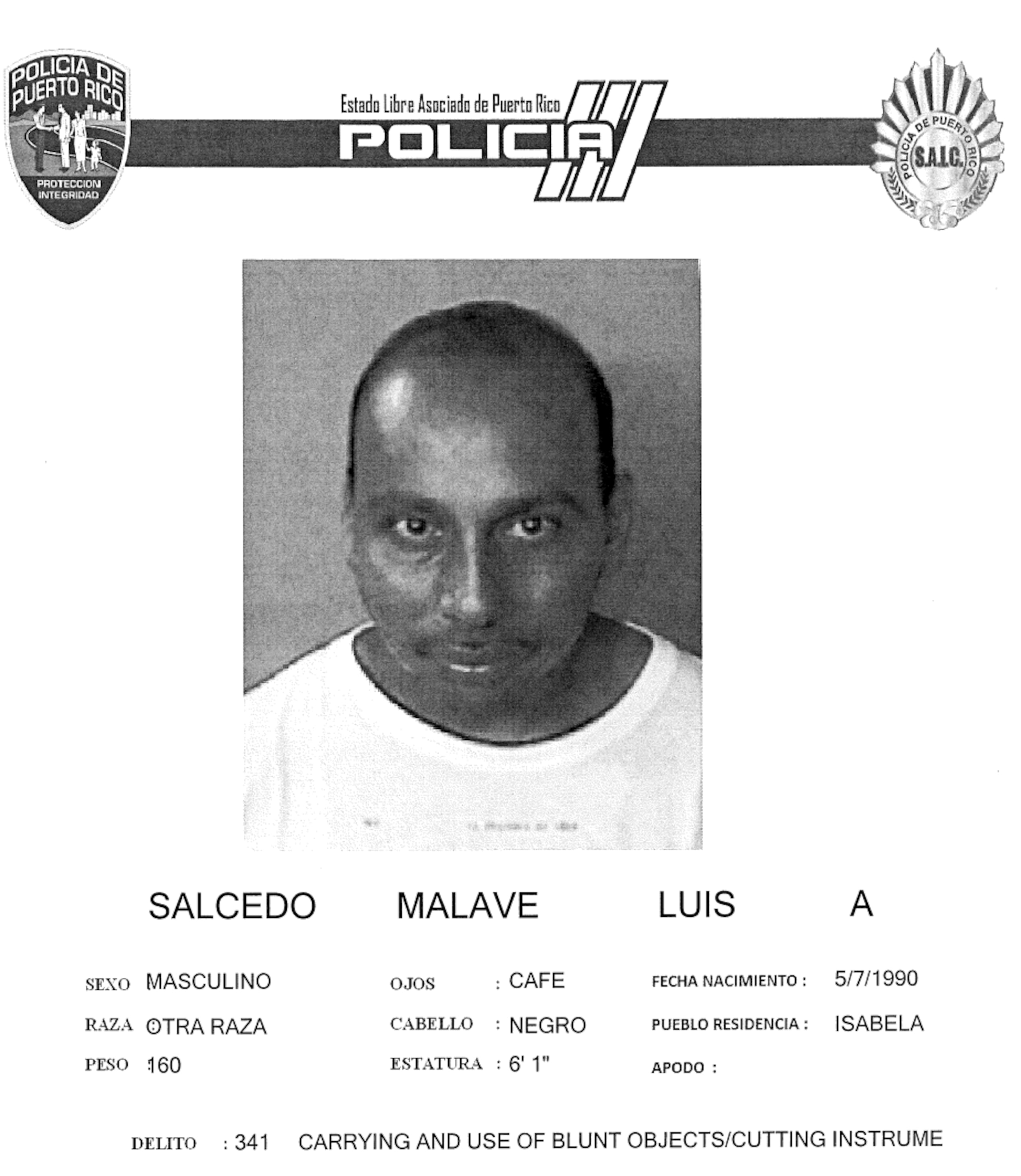 Luis Alberto Salcedo Malavé, sospechoso de asesinar a su padre Gilberto Salcedo Salcedo en Isabela el 27 de noviembre de 2023.