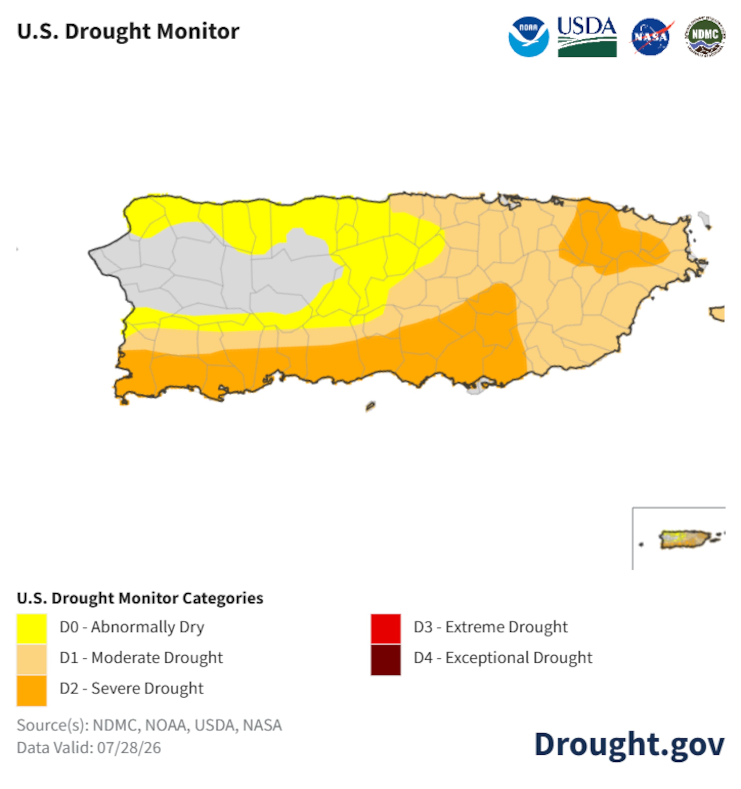 De acuerdo al informe, la probabilidad de lluvia es de un 70% más baja de lo normal, mientras que las temperaturas atípicamente altas continuaran dejándose sentir en Puerto Rico, las Islas Vírgenes y Estados Unidos desde agosto hasta octubre.