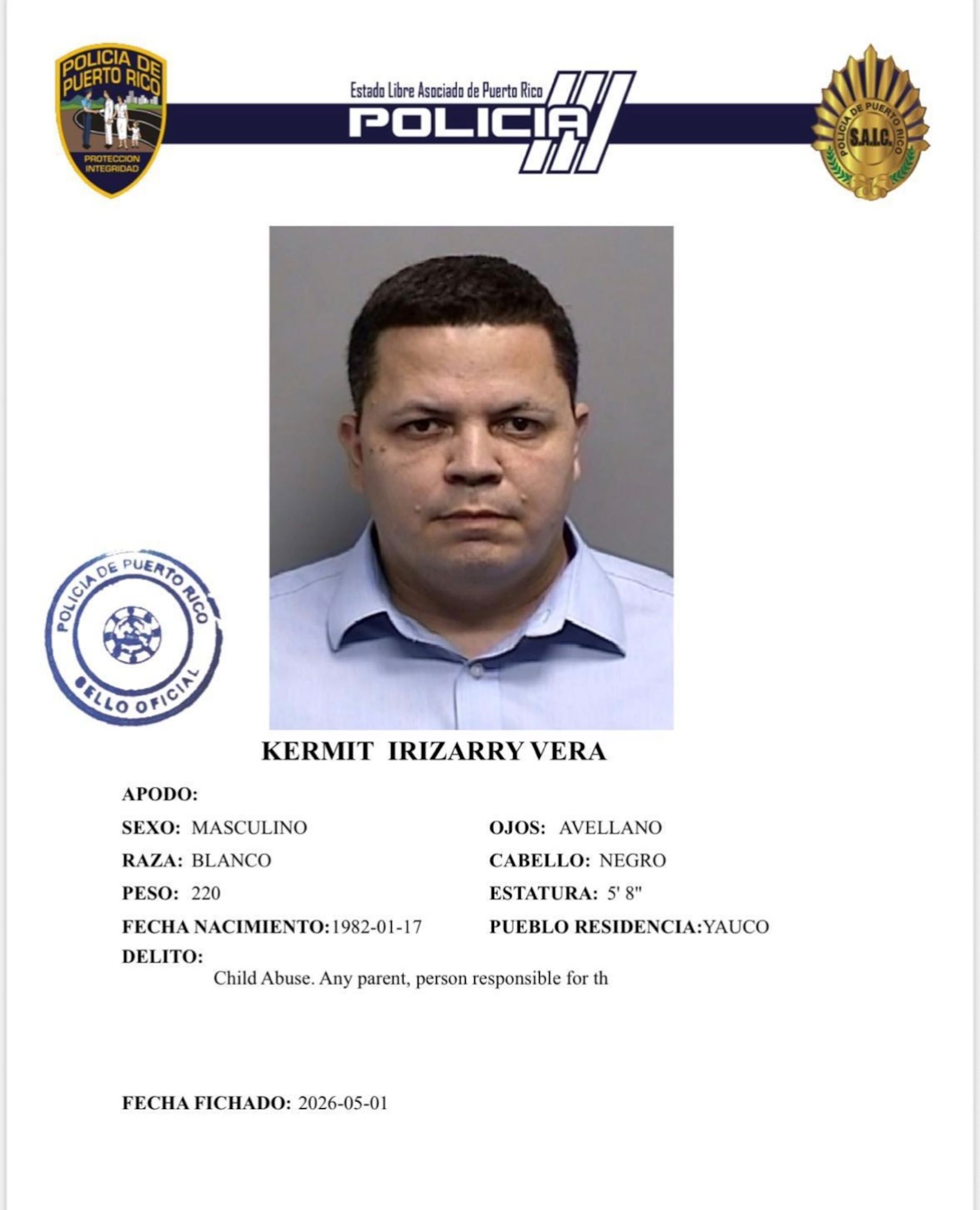 La vista preliminar contra Irizarry Vera fue señalada para el 12 de mayo.