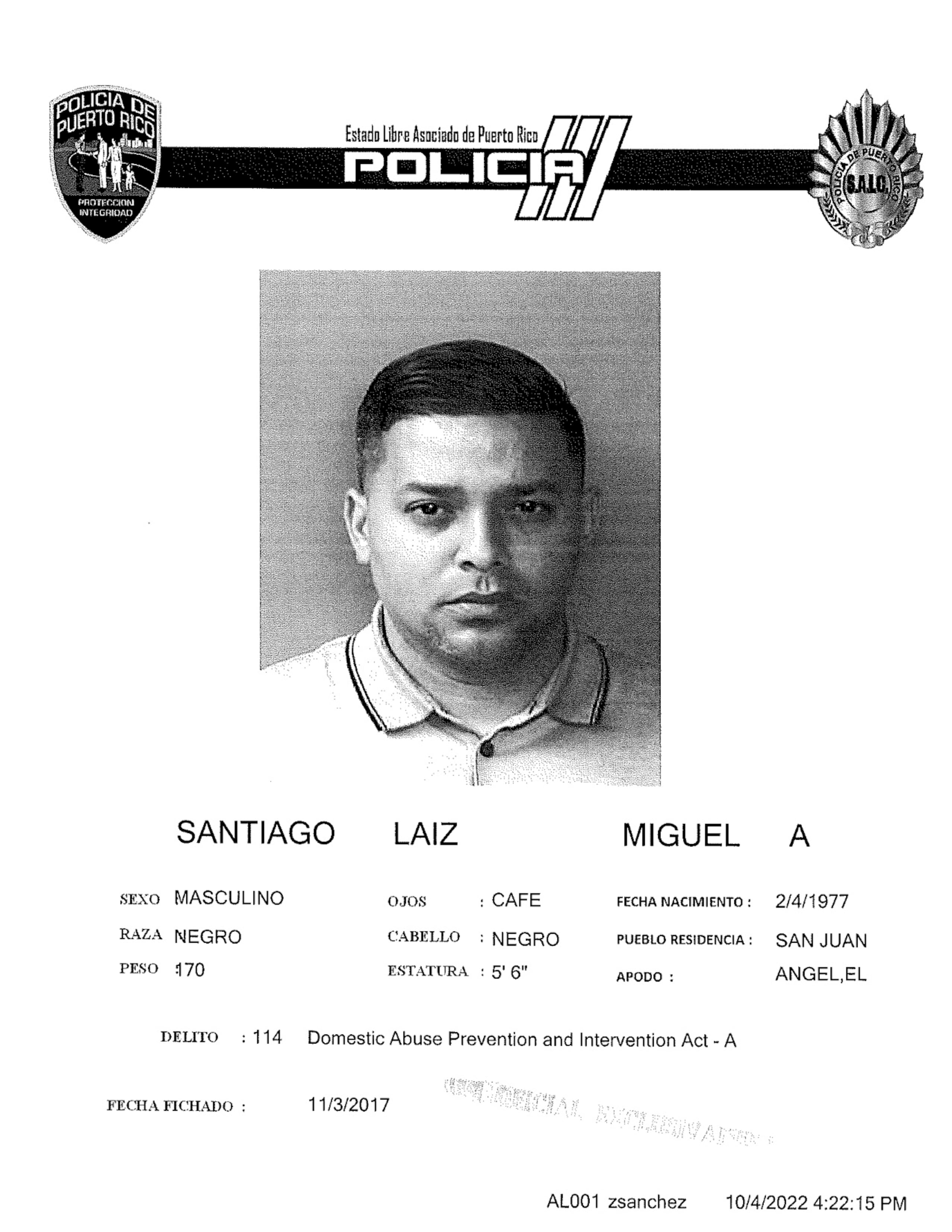 Según la Policía estatal, Miguel Santiago Laiz fue procesado en el 2017 por una alegación de violencia de género.