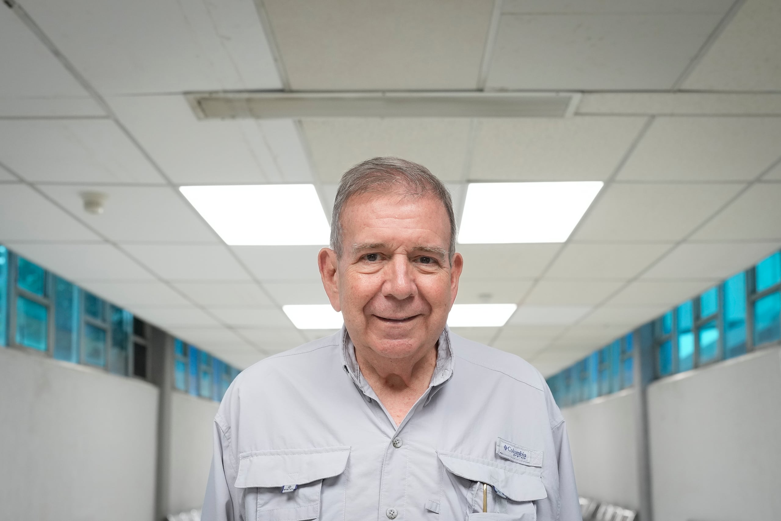 Opposition presidential candidate Edmundo Gonzalez poses for a photo at the La Chinita international airport in Maracaibo, Venezuela, Wednesday, July 24, 2024. The presidential election is set for July 28. (AP Photo/Matias Delacroix)