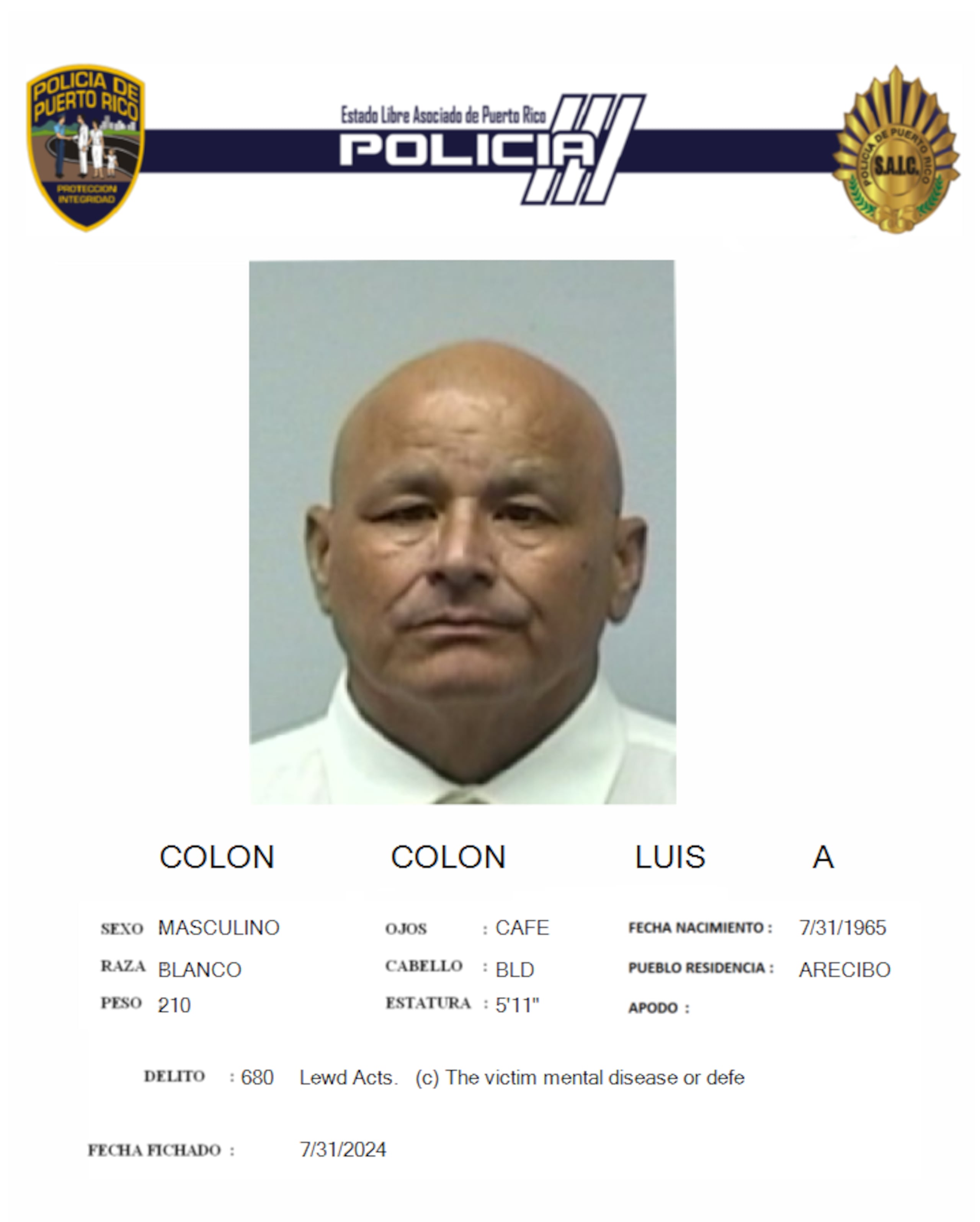 Luis A. Colón Colón enfrenta un cargo por actos lascivos contra una mujer con discapacidad intelectual.