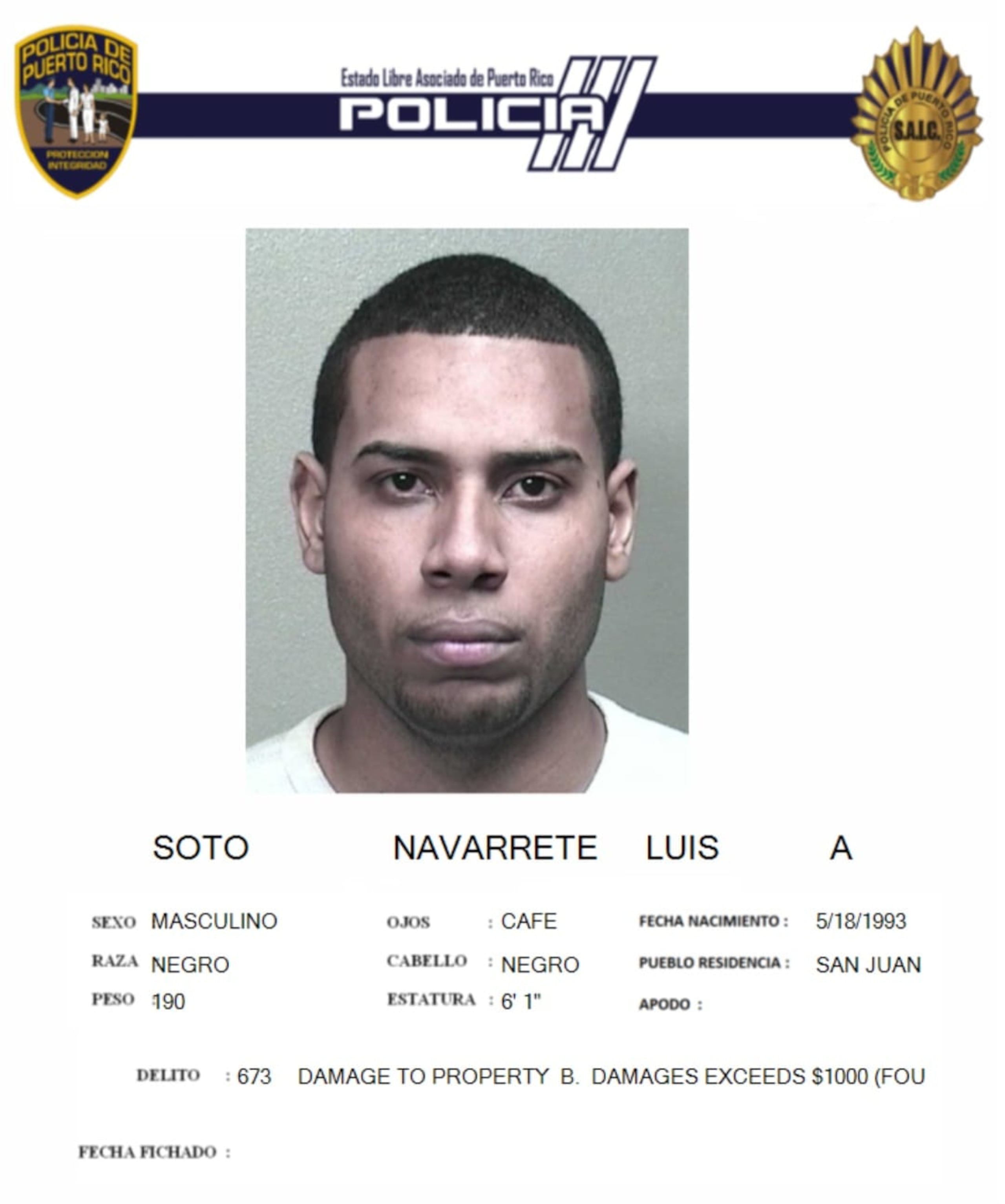 Luis A. Soto Navarrete, presuntamente está vinculado con la masacre de San Juan Park, en Santurce, el 19 de marzo del 2011.