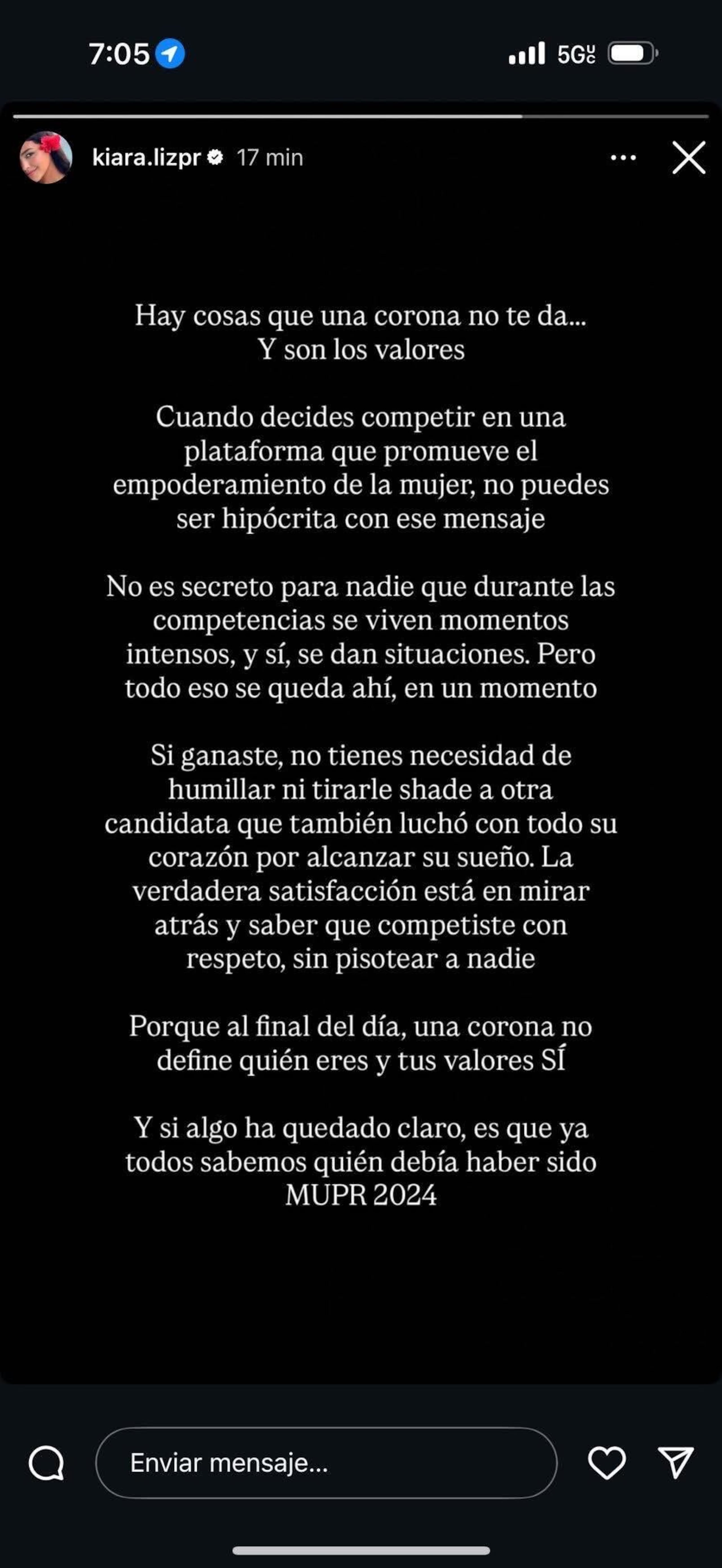 Mensaje de Kiara Liz Ortega.