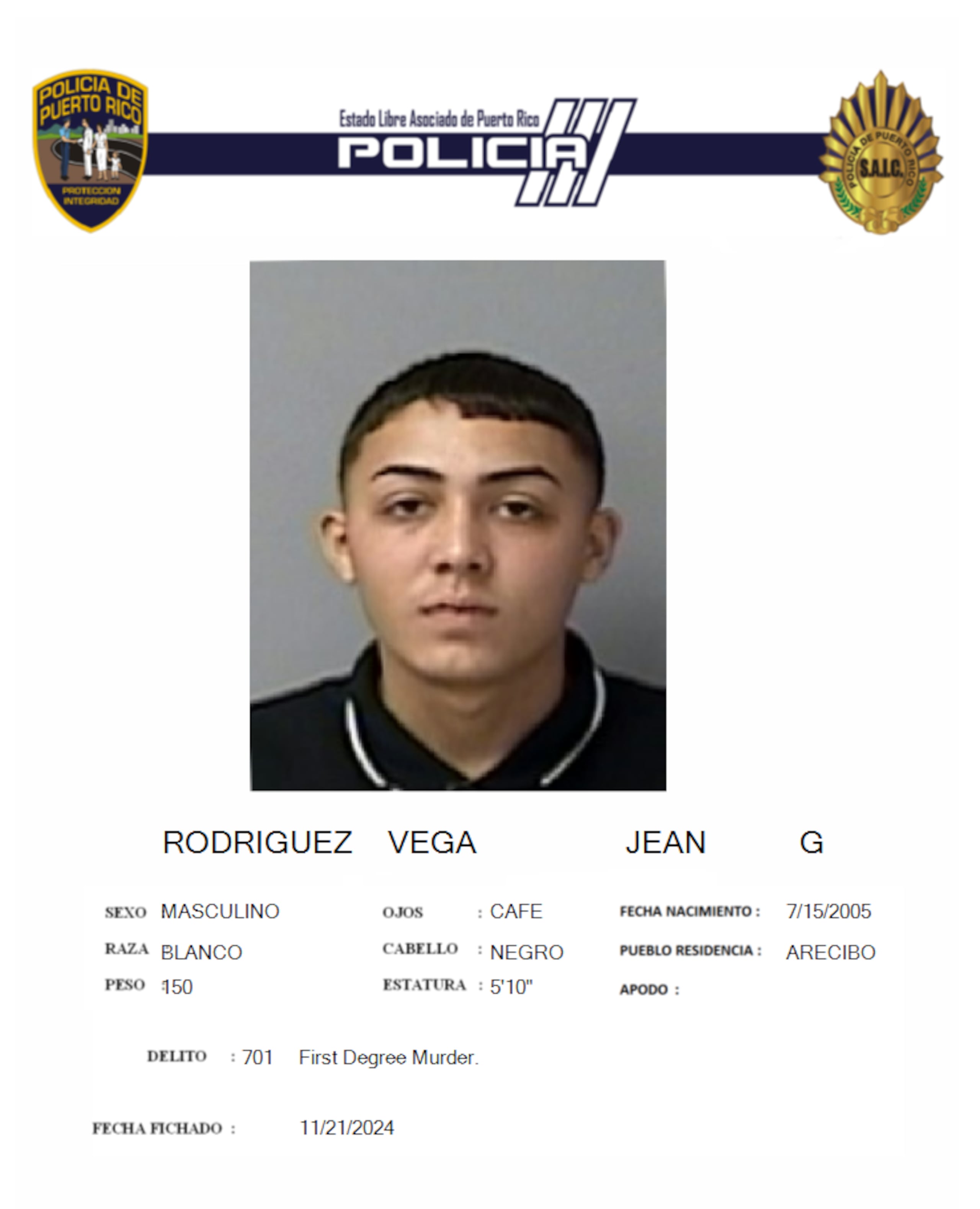 Jean G. Rodríguez Vega, fue acusado por un asesinato ocurrido en el barrio Monte Bello, en Manatí.