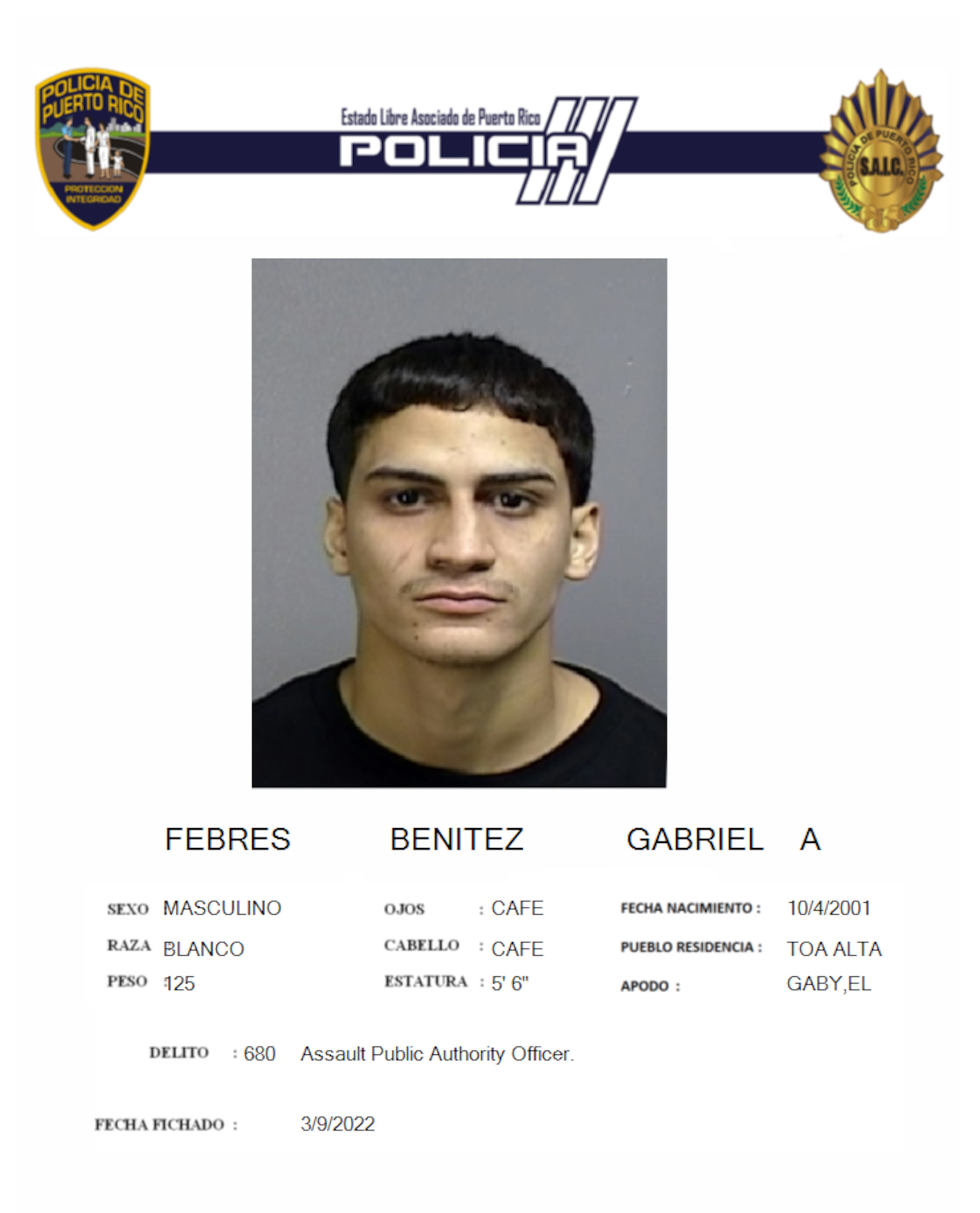 Gabriel A. Febres Benítez murió de un disparo en medio de una persecución de policías municipales de Guaynabo.