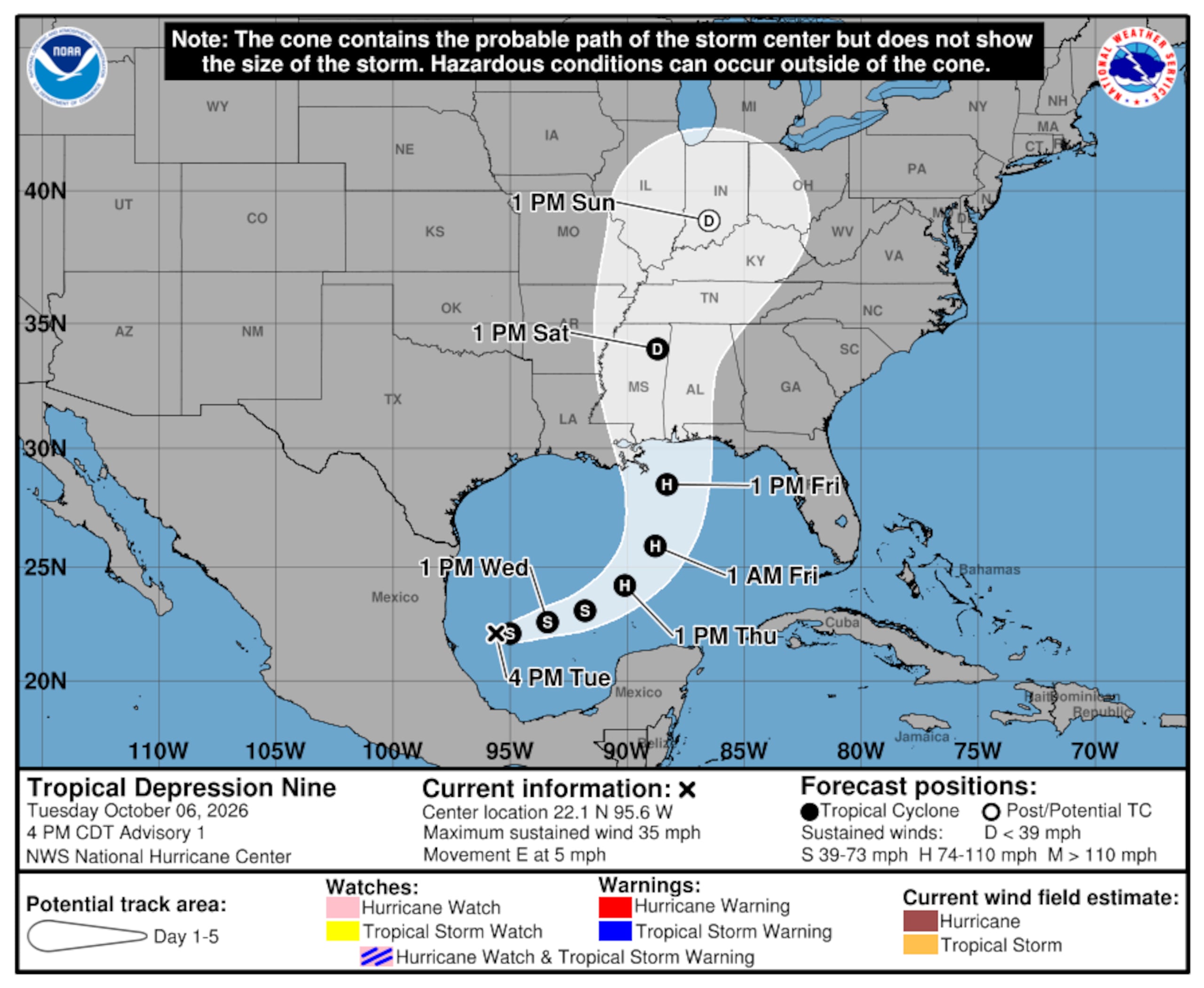 Según el pronóstico del Centro Nacional de Huracanes, para el jueves la depresión tropical nueve pudiera ser huracán. (NOAA)